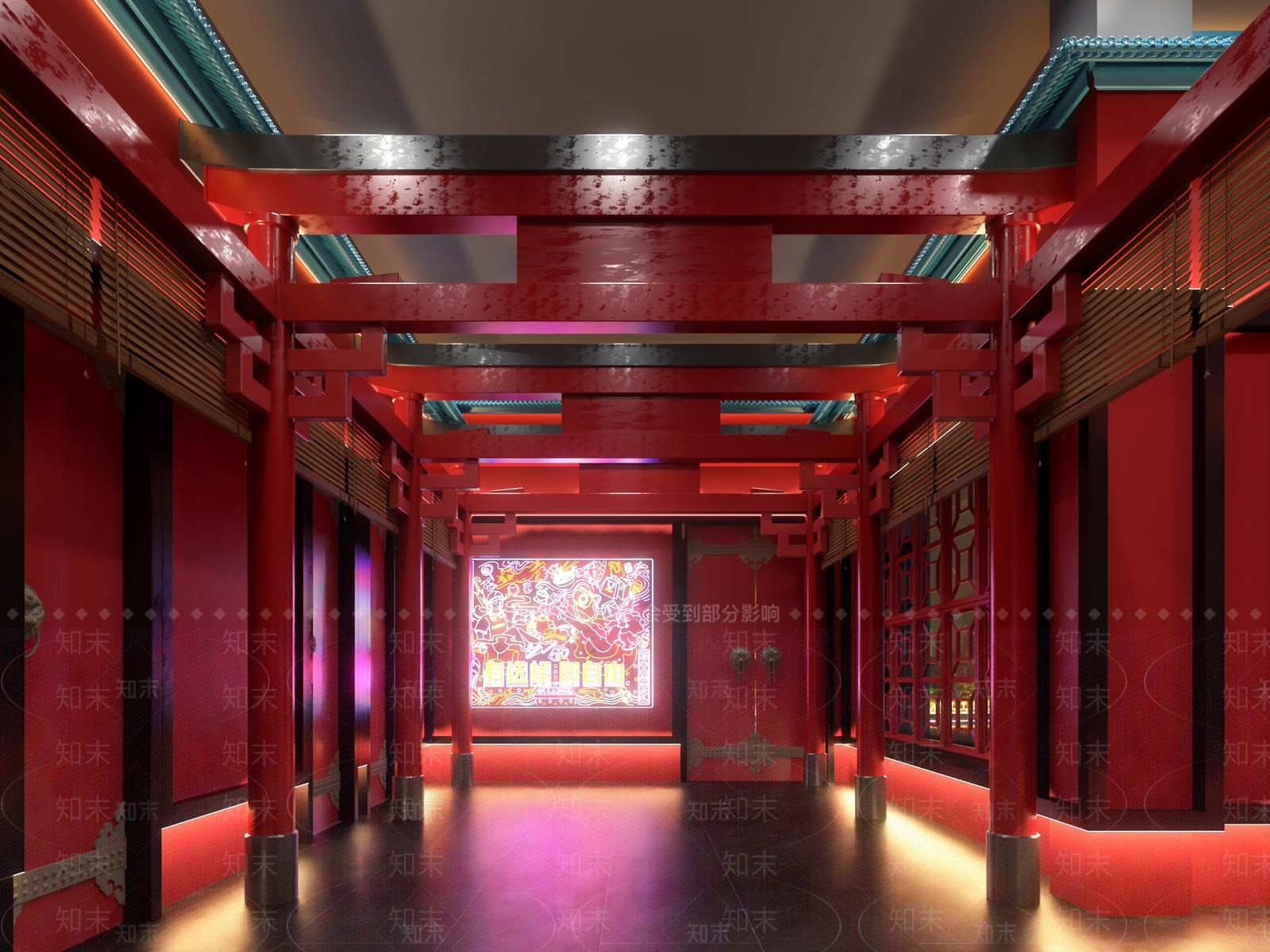 中式风格酒吧走廊3D模型下载【ID:494950422】