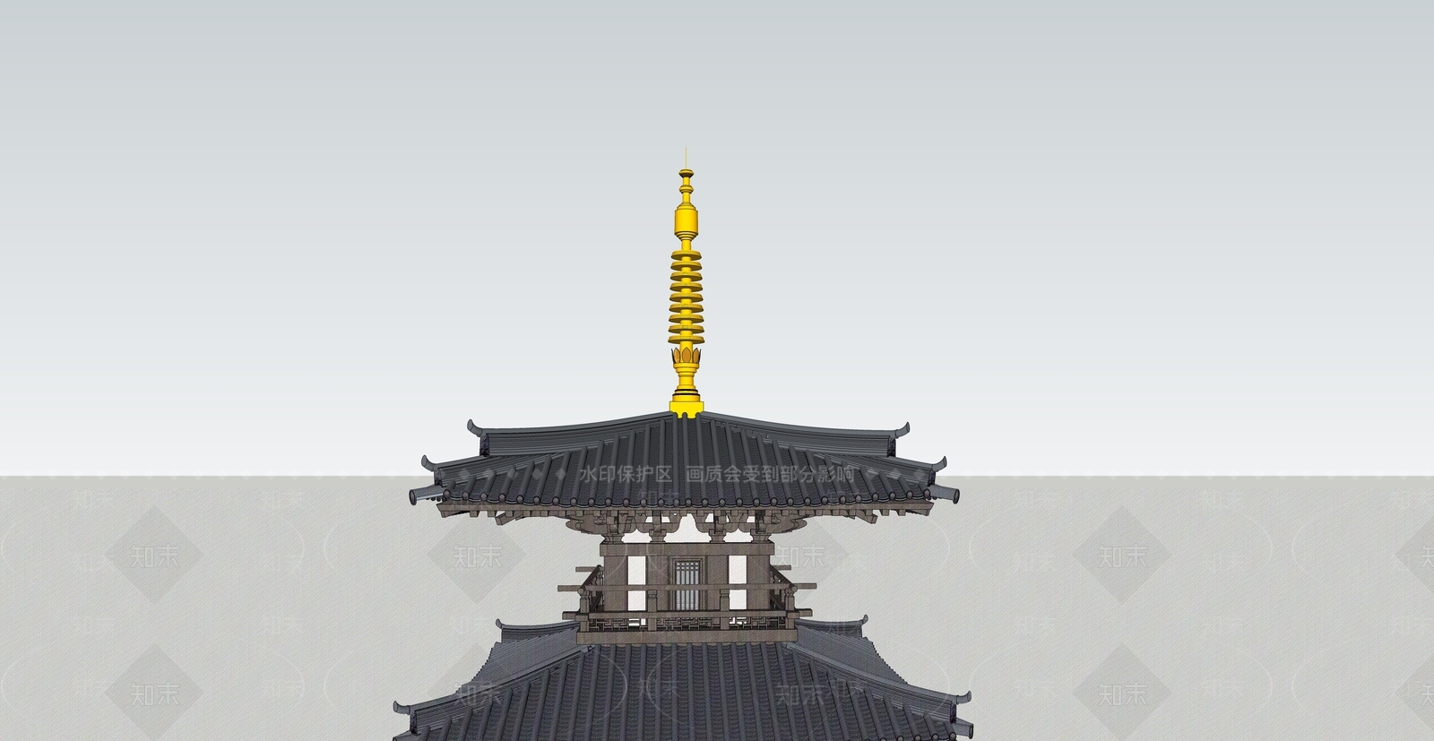 中式塔楼SU模型下载【ID:994954863】