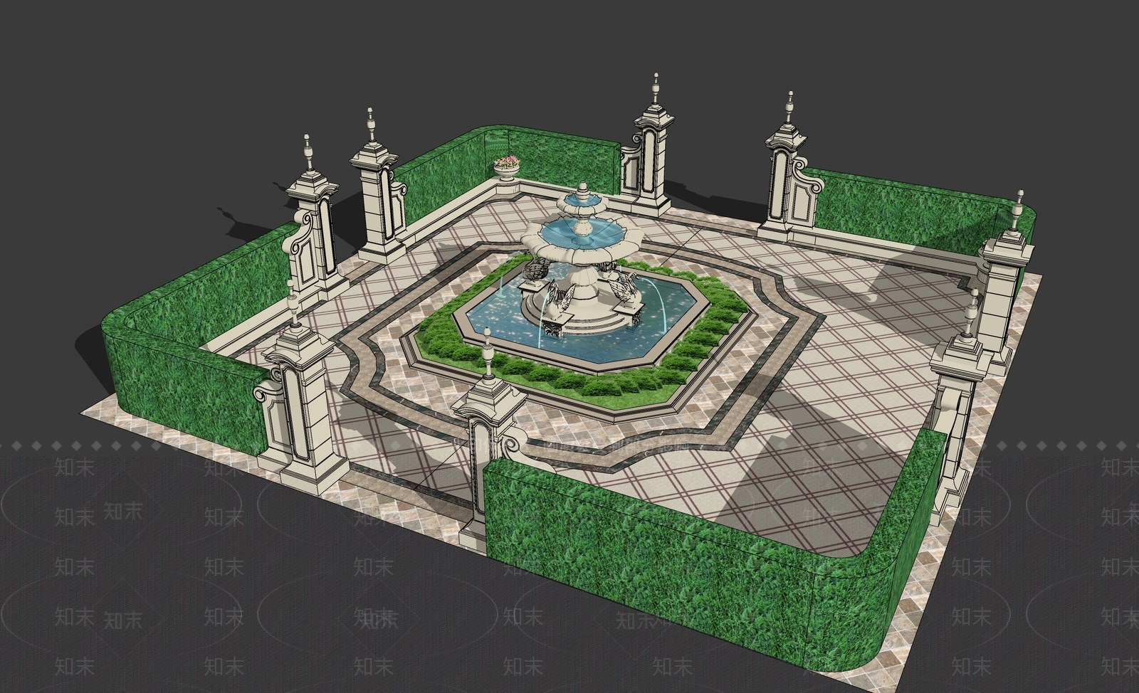 欧式水景SU模型下载【ID:694980698】