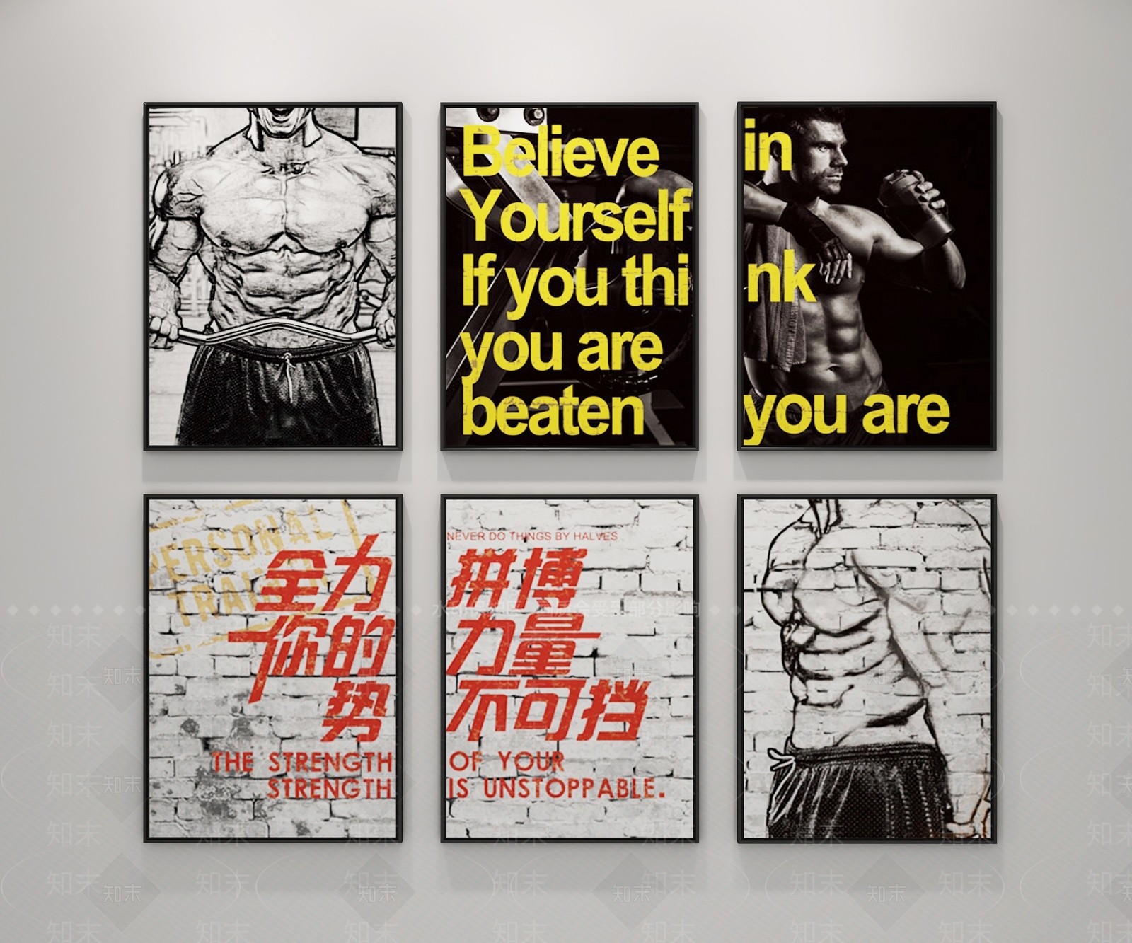 工业风健身房装饰画3D模型下载【ID:194996791】