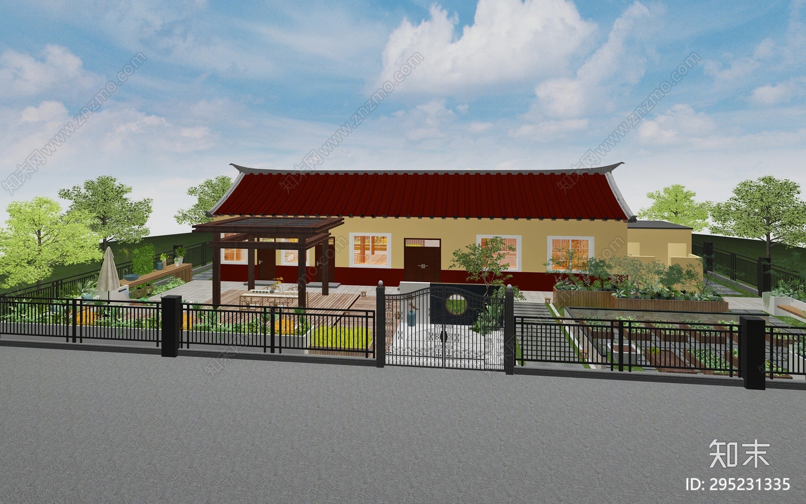 中式庭院外观3D模型下载【ID:295231335】