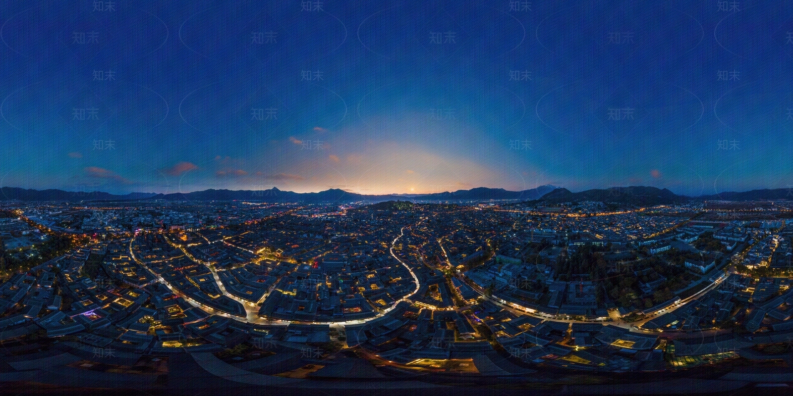 HDR特色古镇夜晚全景鸟瞰贴图下载【ID:695025786】