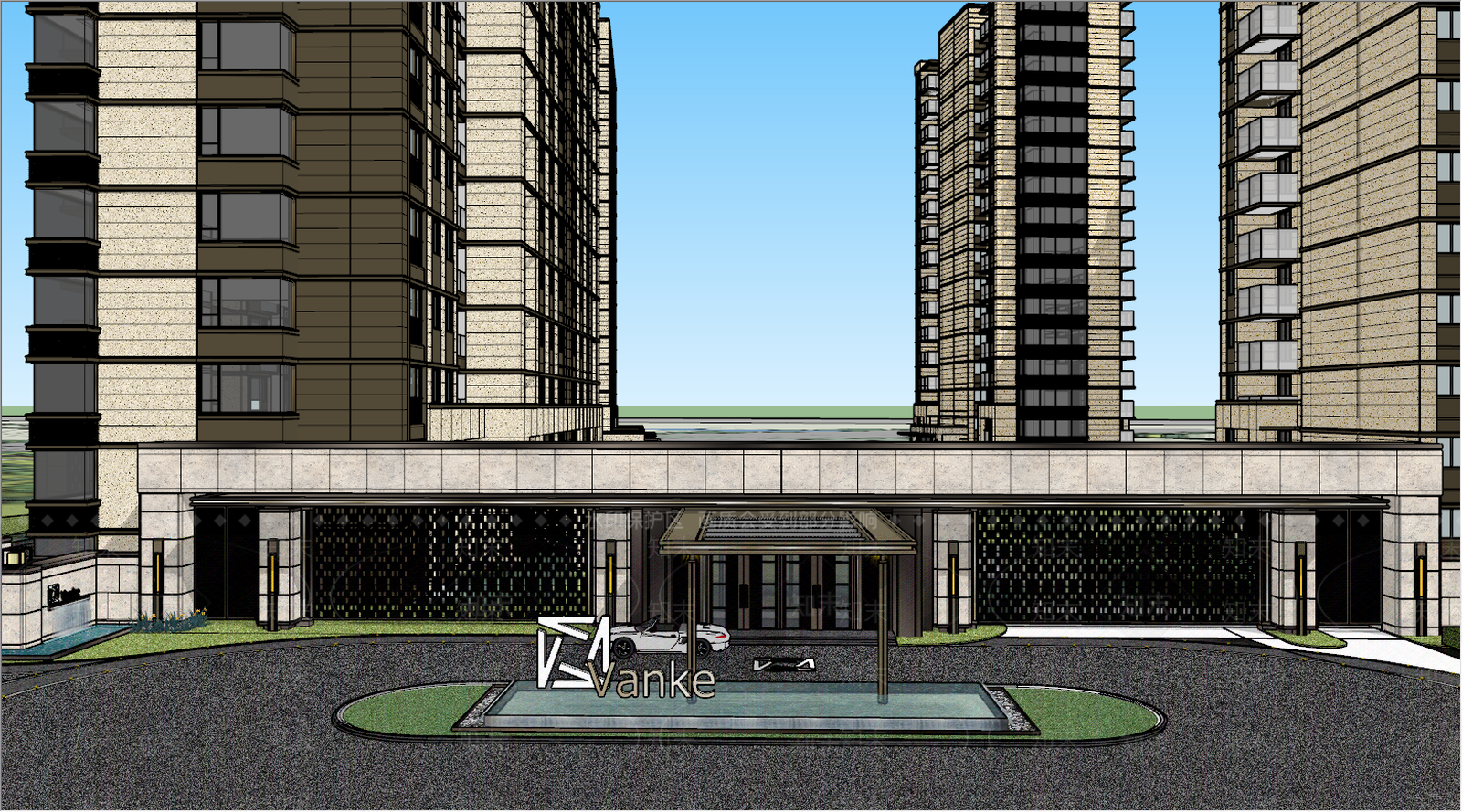 新中式小区建筑SU模型下载【ID:895034772】