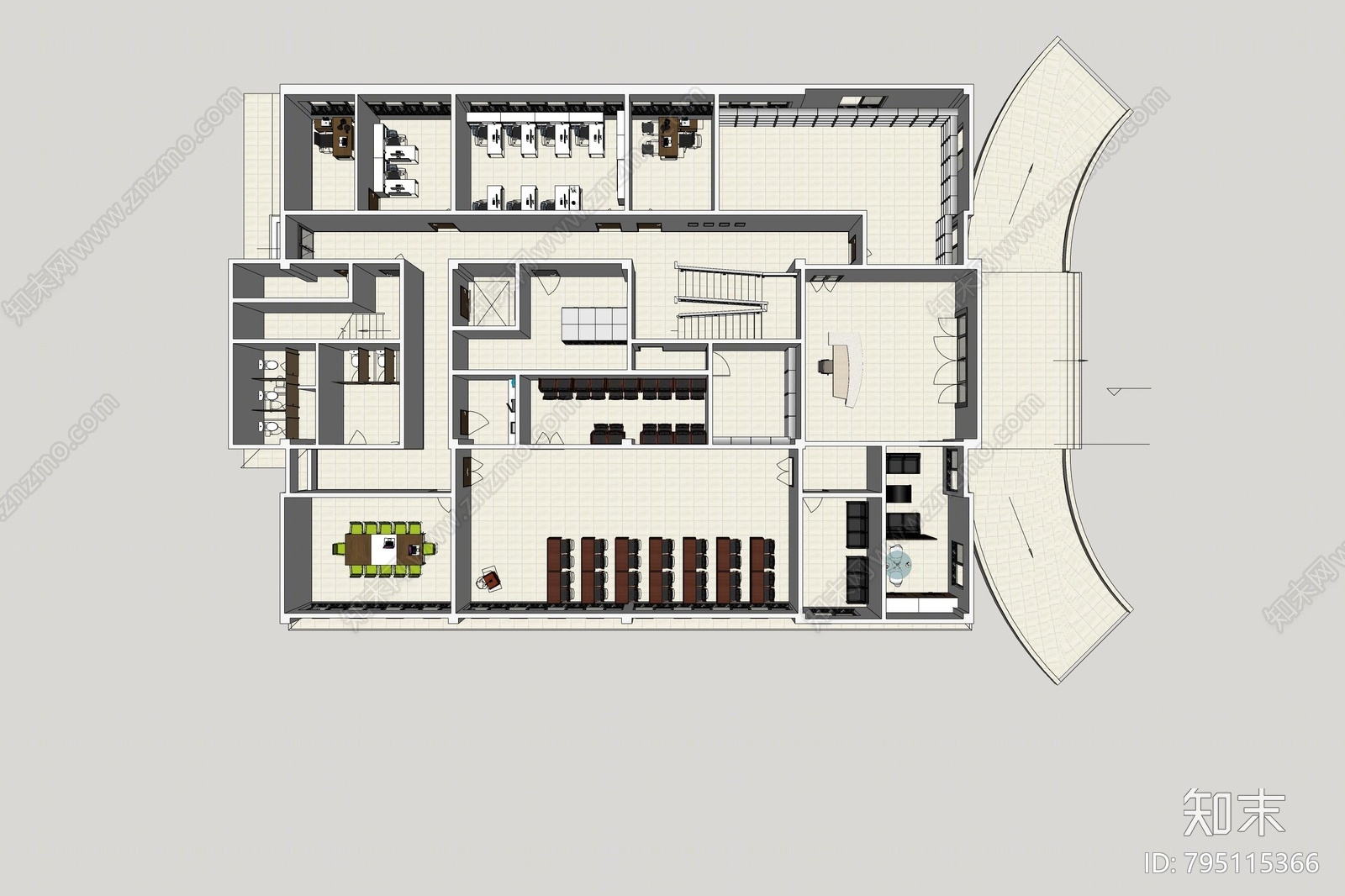 现代办公空间SU模型下载【ID:795115366】