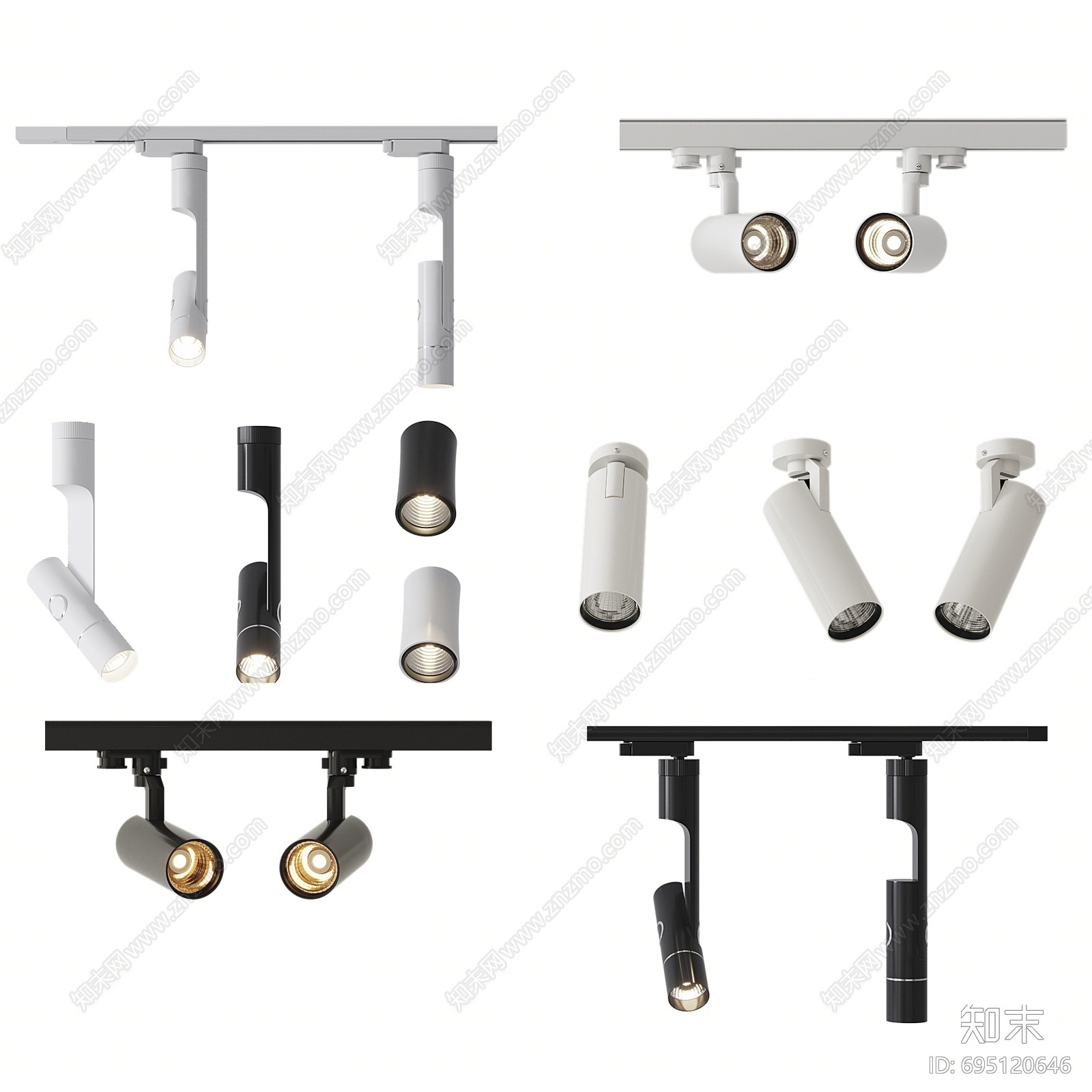 现代筒灯射灯轨道灯3D模型下载【ID:695120646】
