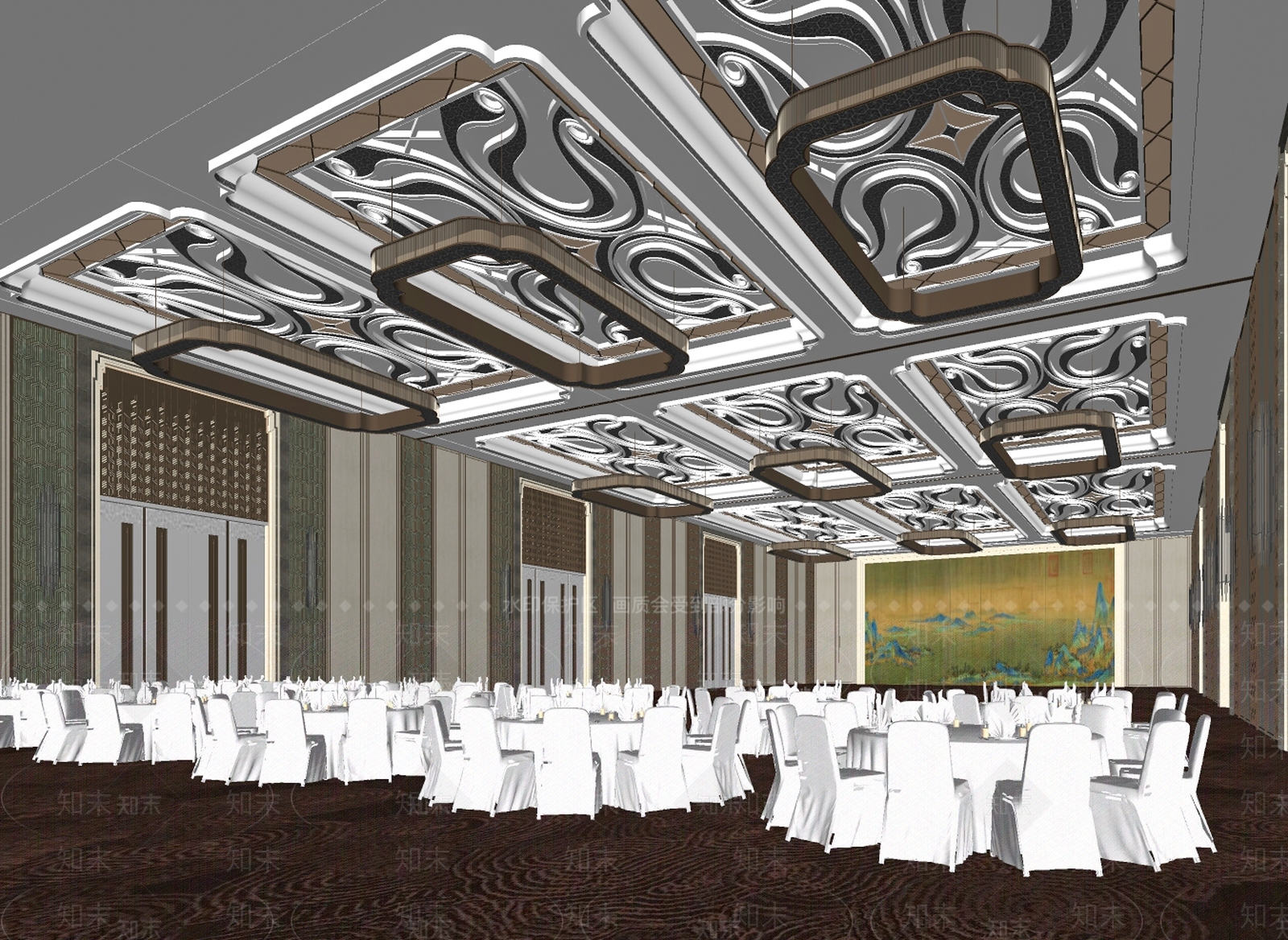 新中式风格酒店宴会厅SU模型下载【ID:995138019】