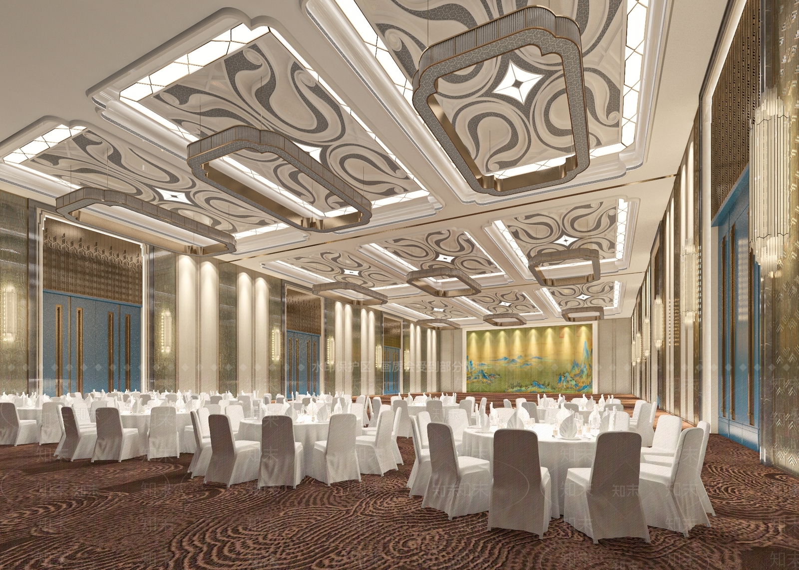 新中式风格酒店宴会厅SU模型下载【ID:995138019】