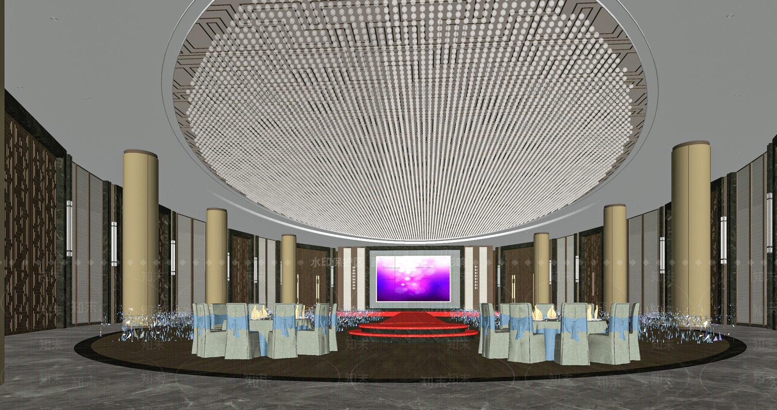 新中式风格酒店宴会厅SU模型下载【ID:995138038】