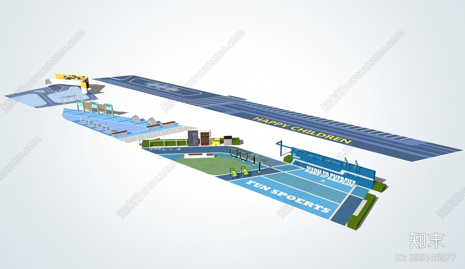 现代居住区运动场地SU模型下载【ID:595146877】
