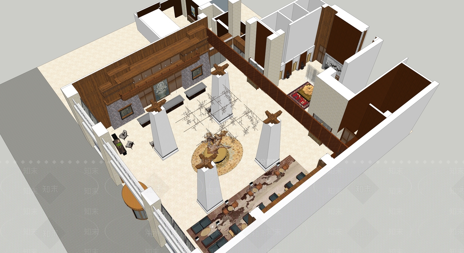 中式酒店大堂SU模型下载【ID:995159801】