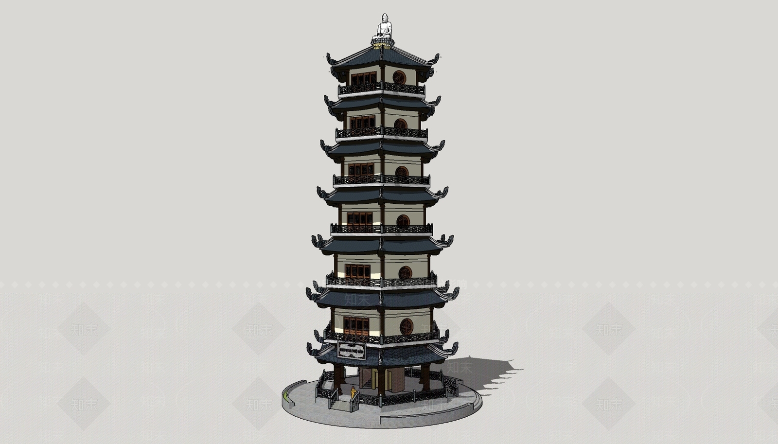 中式塔楼SU模型下载【ID:595162311】