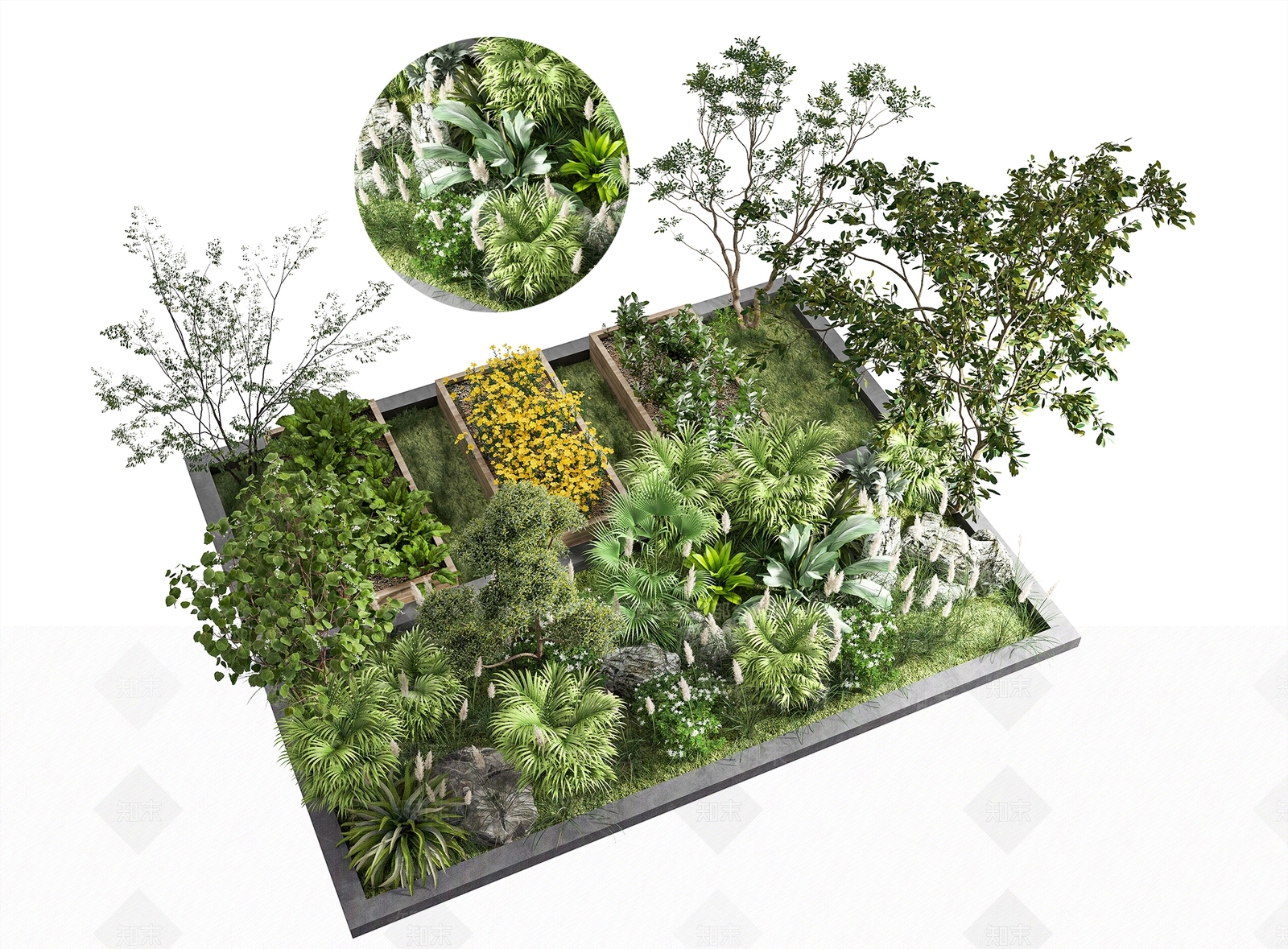 现代植物堆3D模型下载【ID:395207849】