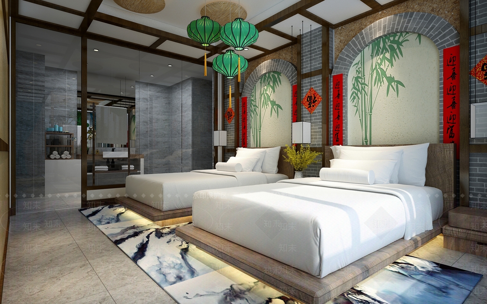 新中式酒店名宿客房3D模型下载【ID:995255603】