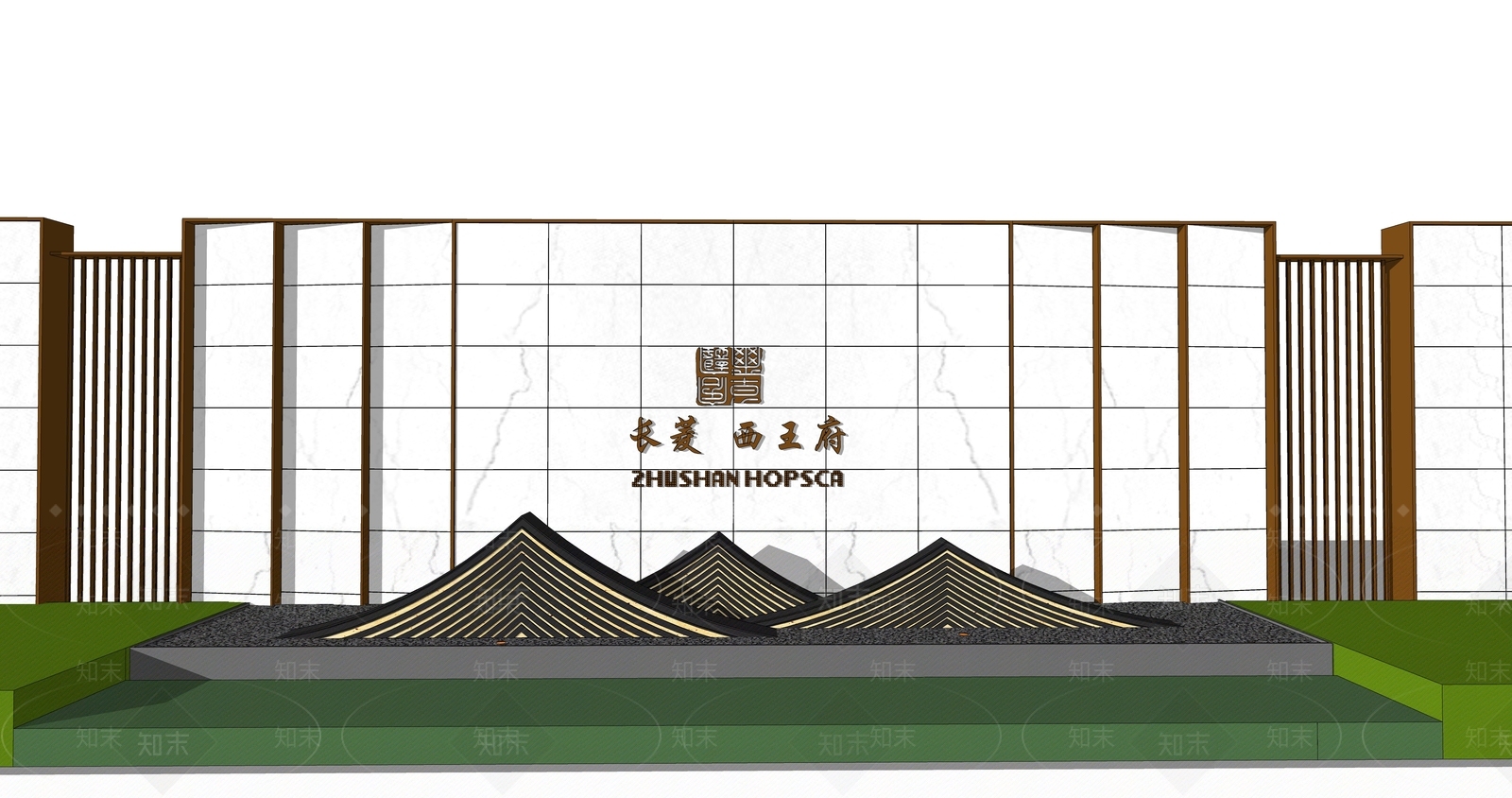 现代山水雕塑景墙SU模型下载【ID:795222082】