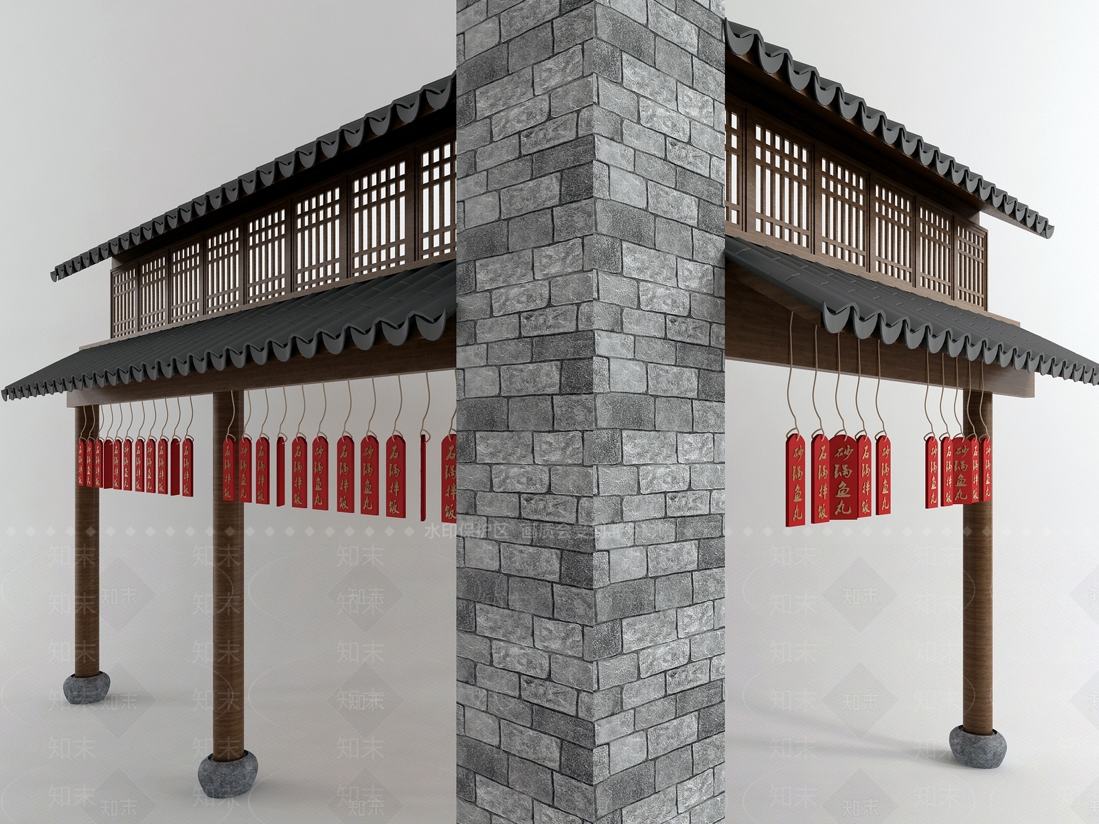 中式建筑瓦片3D模型下载【ID:795230558】