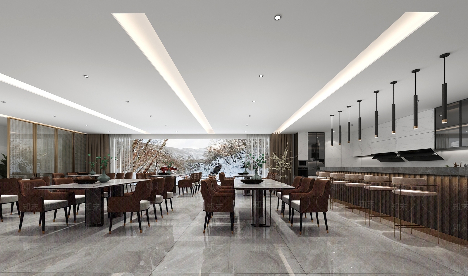 现代民宿餐厅3D模型下载【ID:995256630】