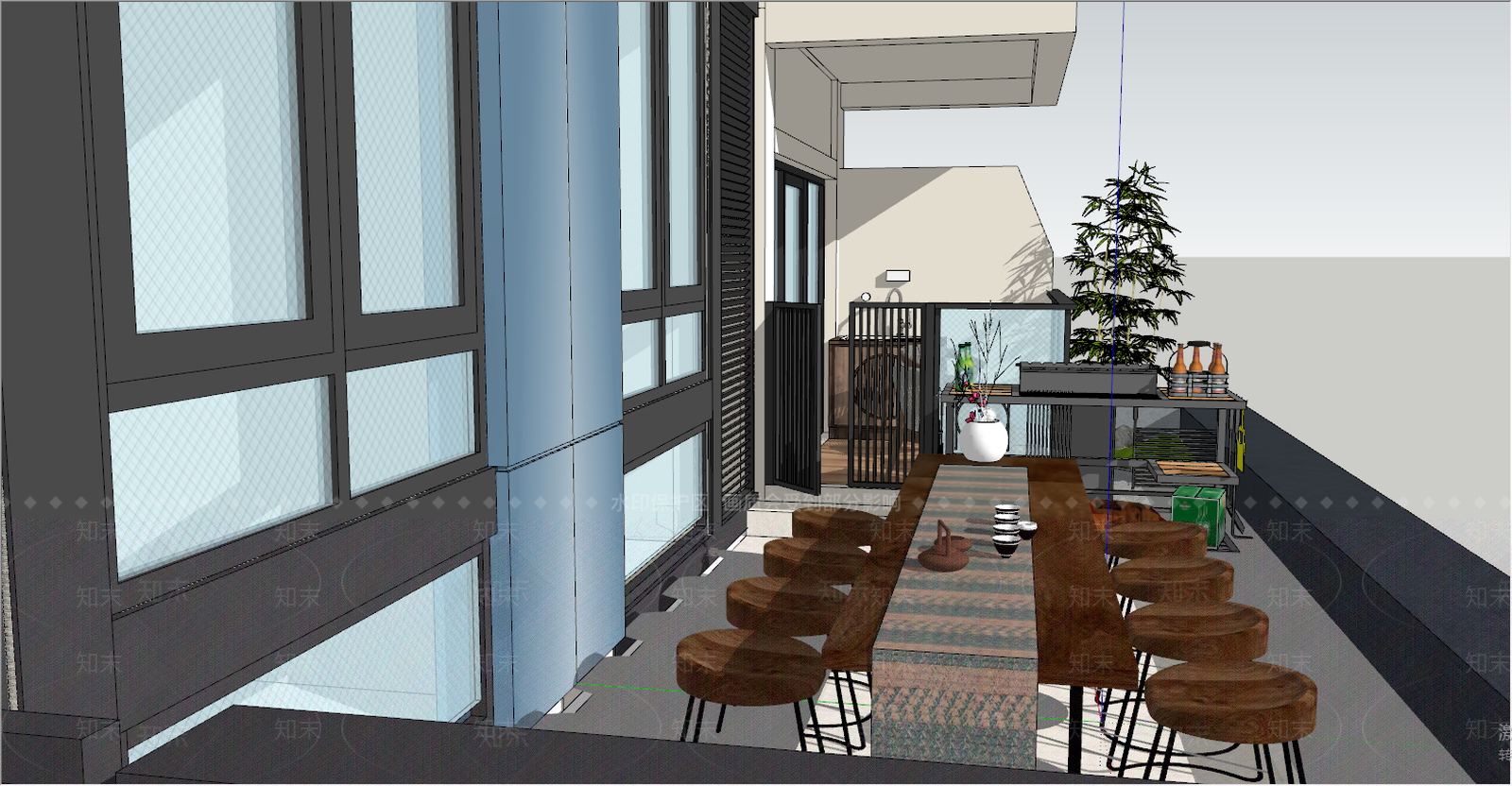 现代家居阳台SU模型下载【ID:895261150】