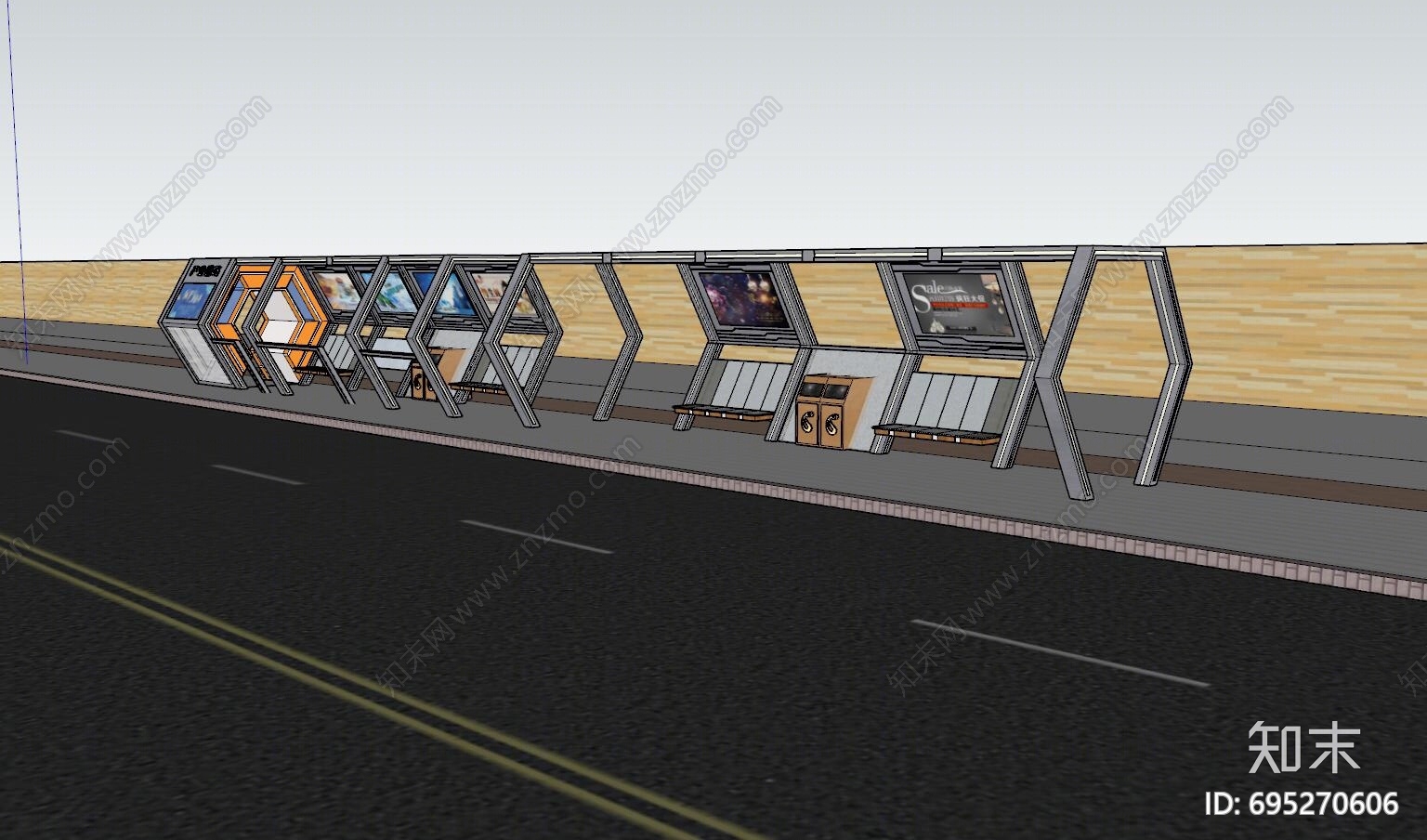 现代智能科技公交站SU模型下载【ID:695270606】