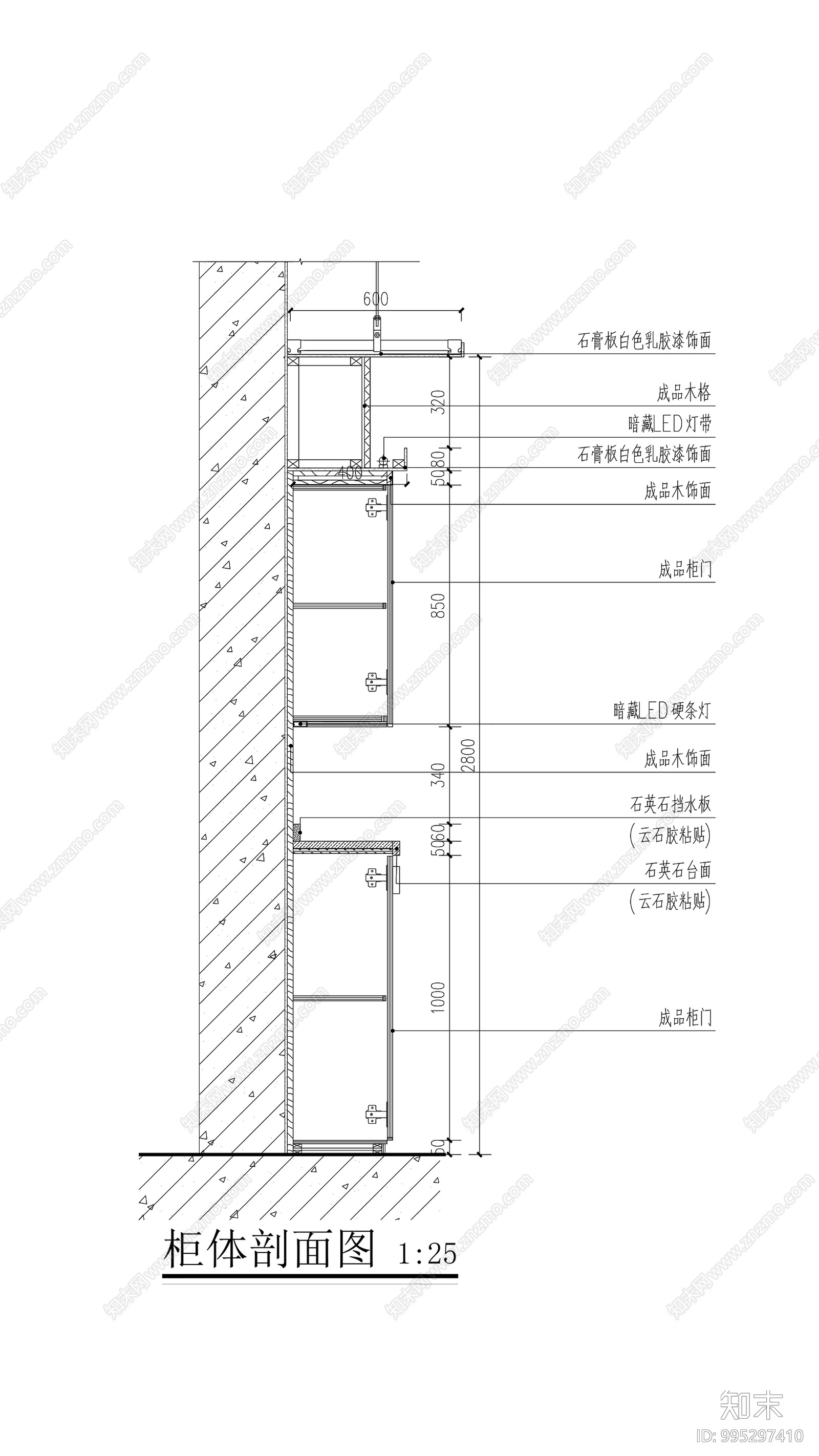 柜体暗藏硬条灯剖面图施工图下载【ID:995297410】