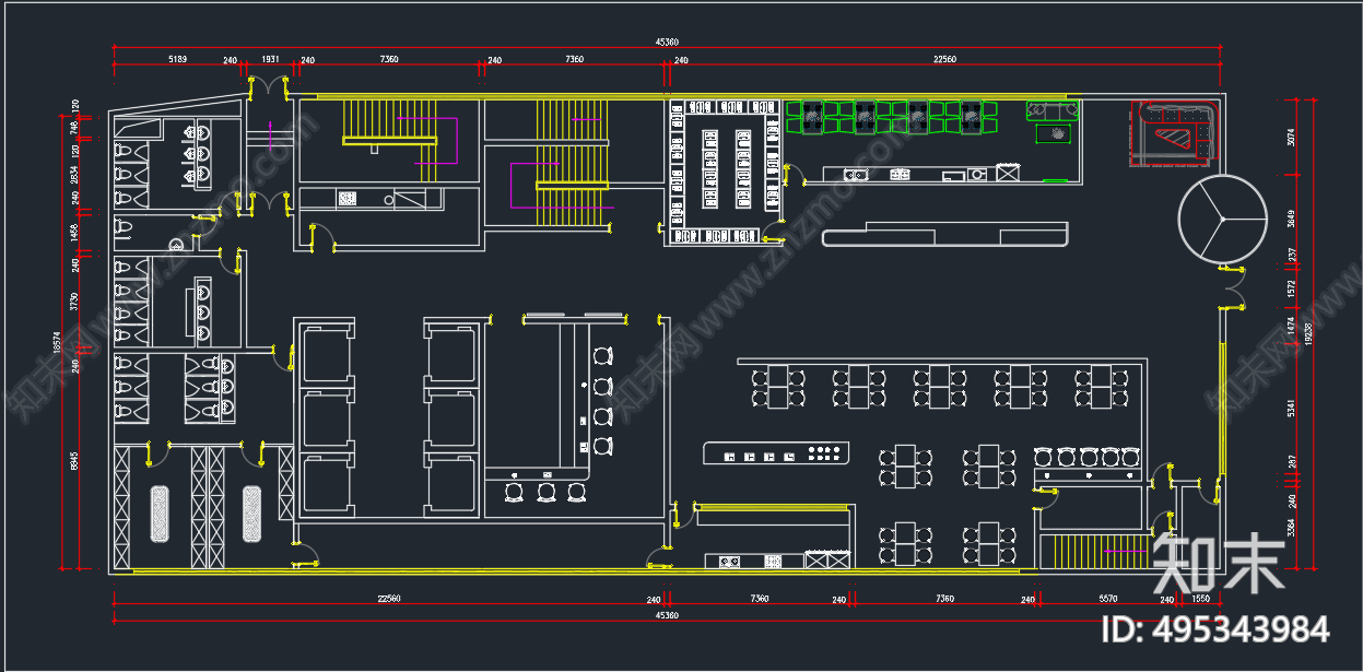 现代餐厅平面图cad施工图下载【ID:495343984】