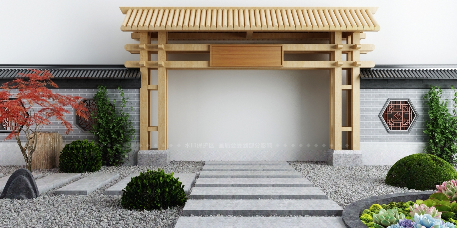 新中式入口大门3d模型下载【id:895353673】