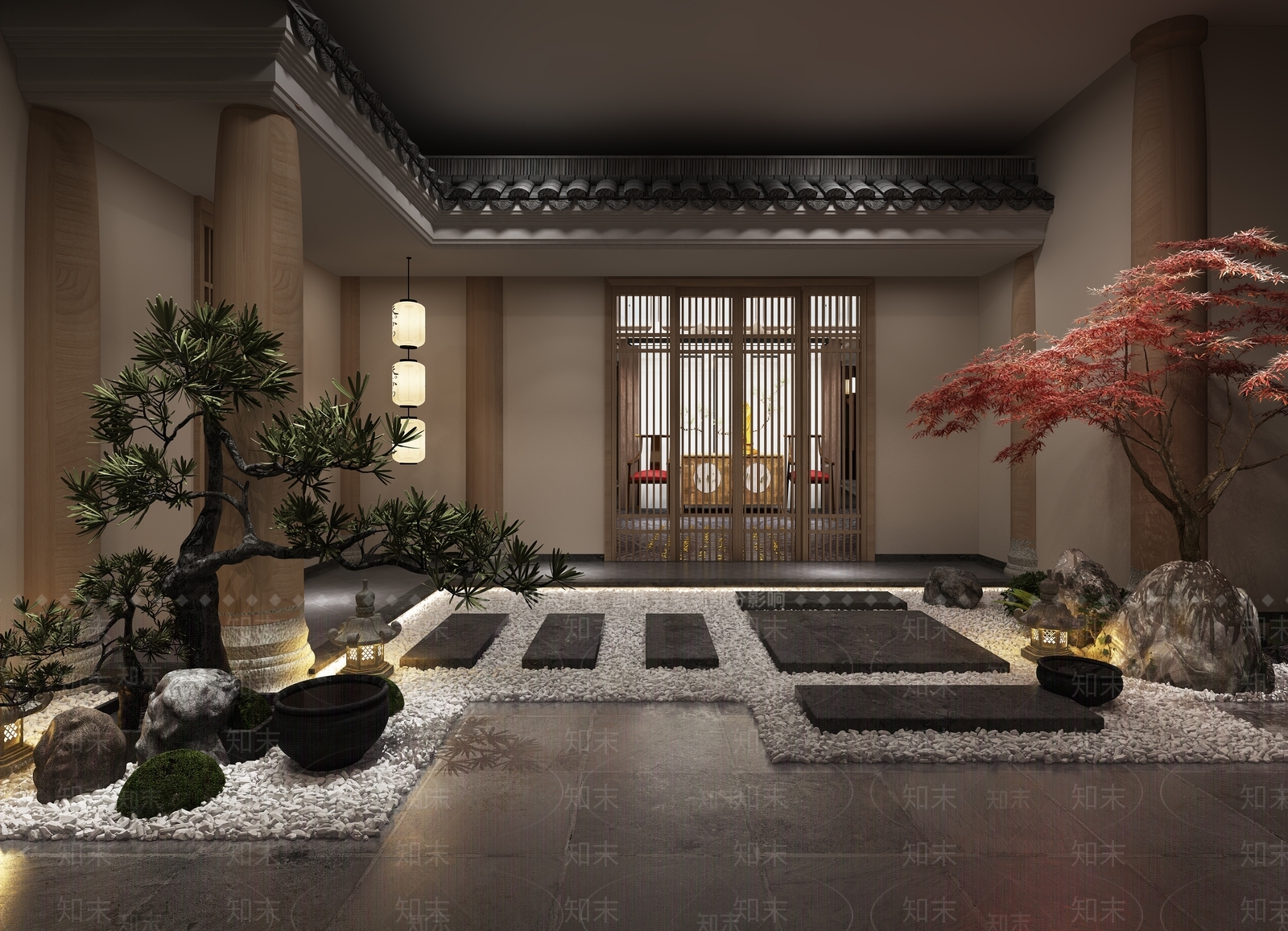 新中式茶室门厅3D模型下载【ID:395371415】