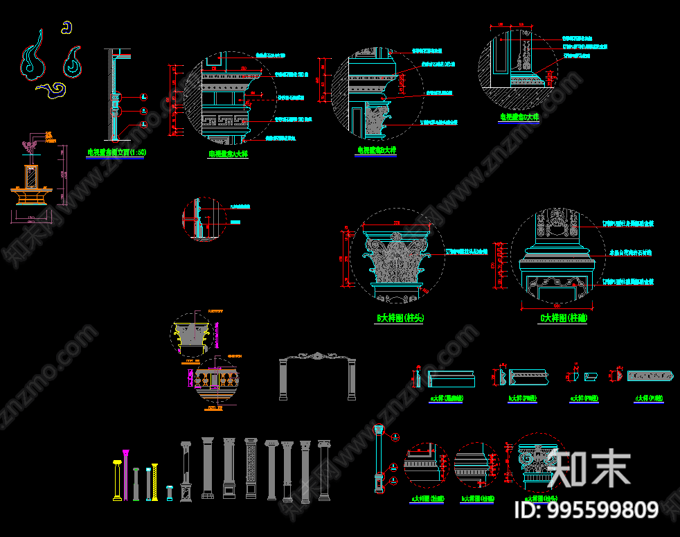 欧式古典罗马柱体cad施工图下载【ID:995599809】