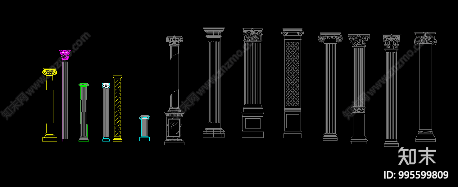 欧式古典罗马柱体cad施工图下载【ID:995599809】