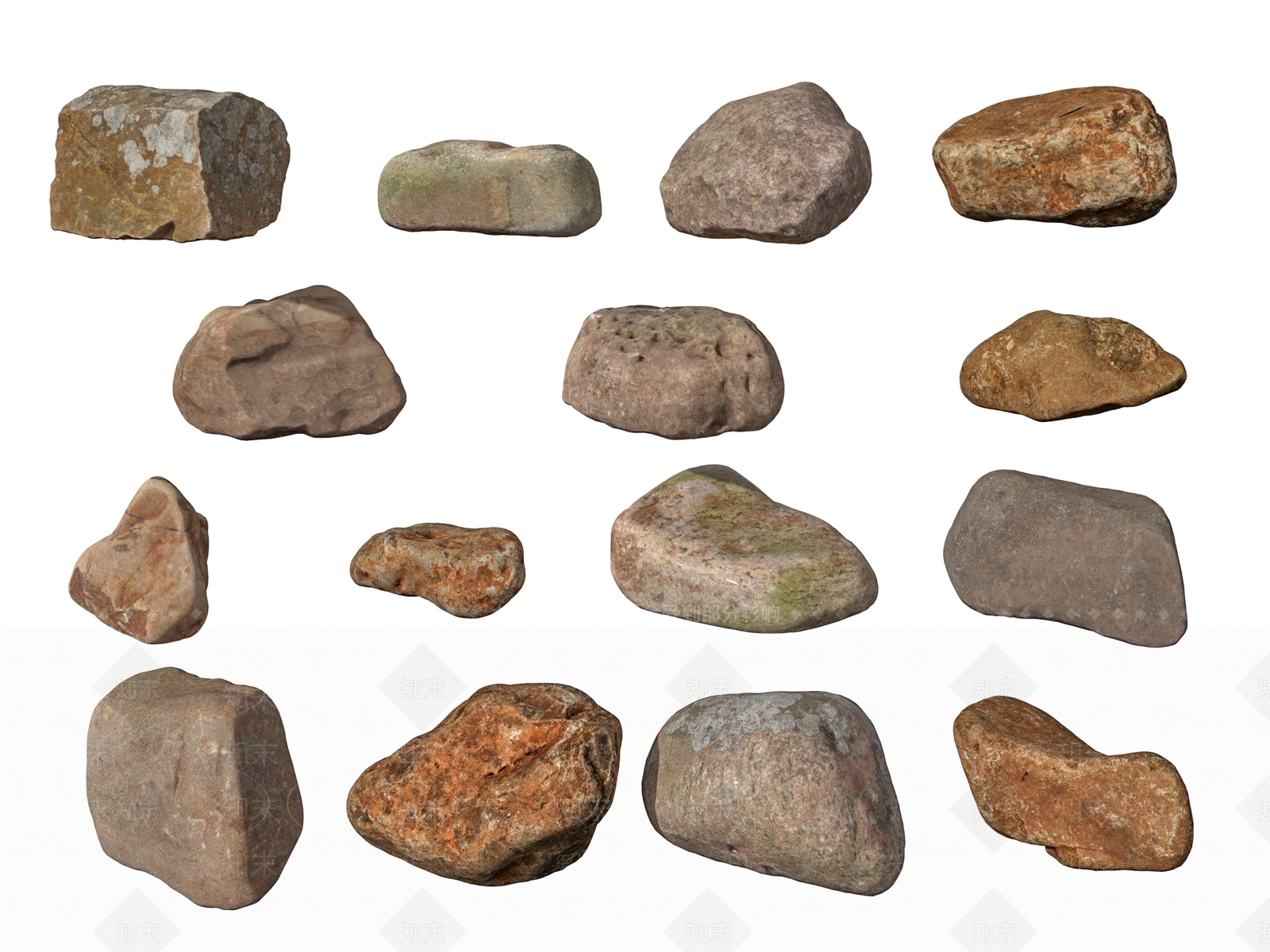 现代户外石块模型组合3D模型下载【ID:595383725】