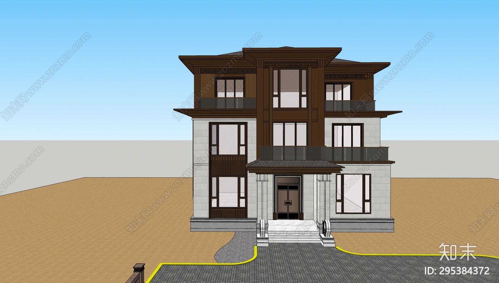 新中式独栋别墅SU模型下载【ID:295384372】
