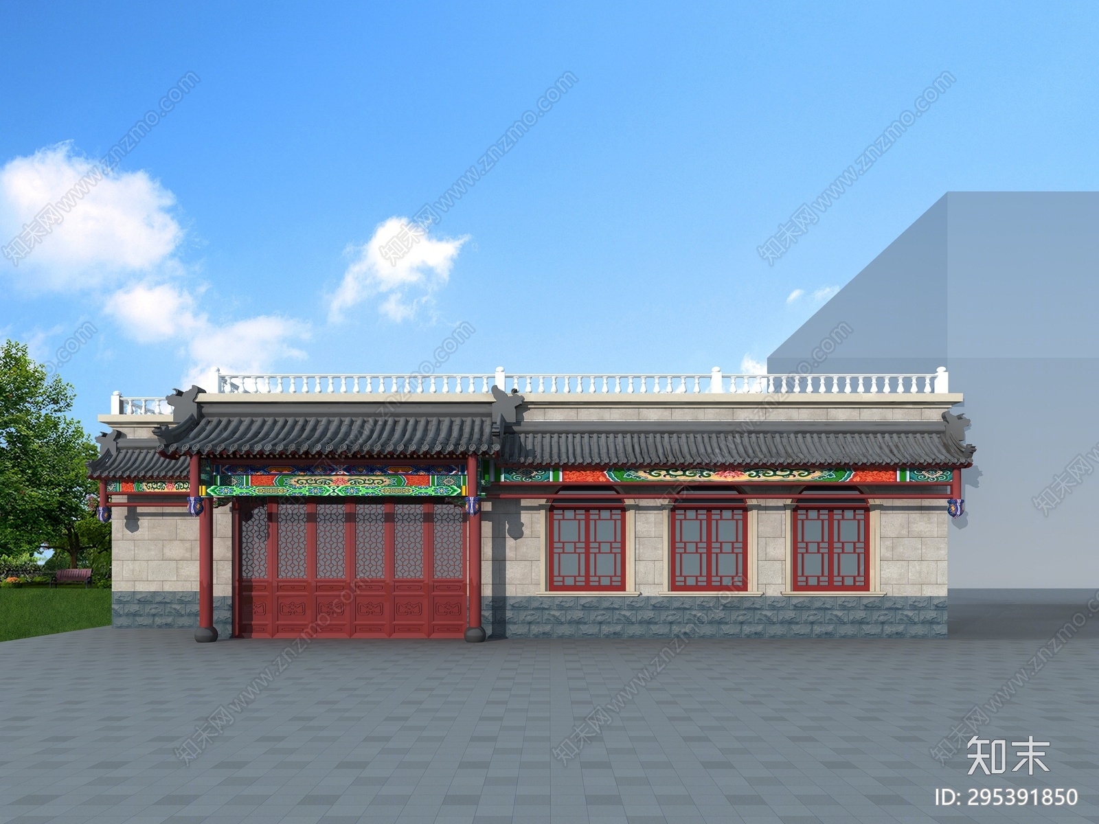 中式古建筑门头3D模型下载【ID:295391850】