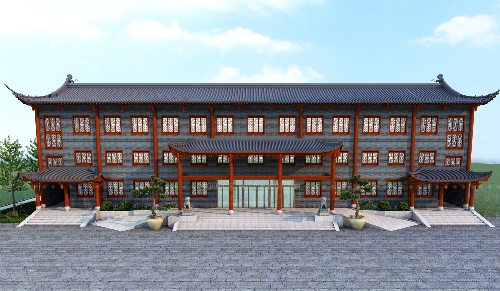 中式古建筑门头3D模型下载【ID:295419815】