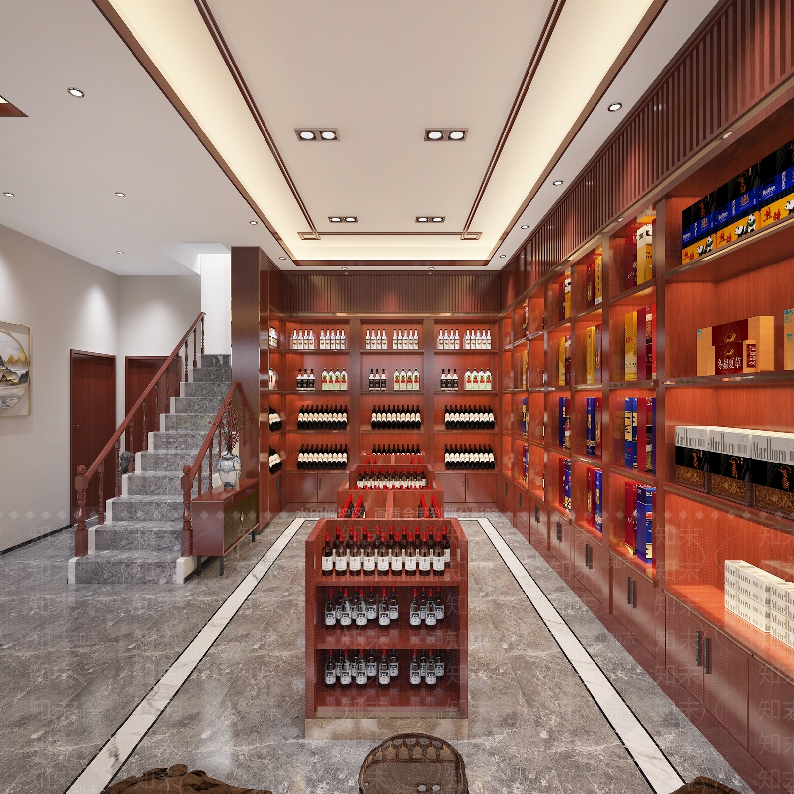新中式烟酒店3D模型下载【ID:695428110】