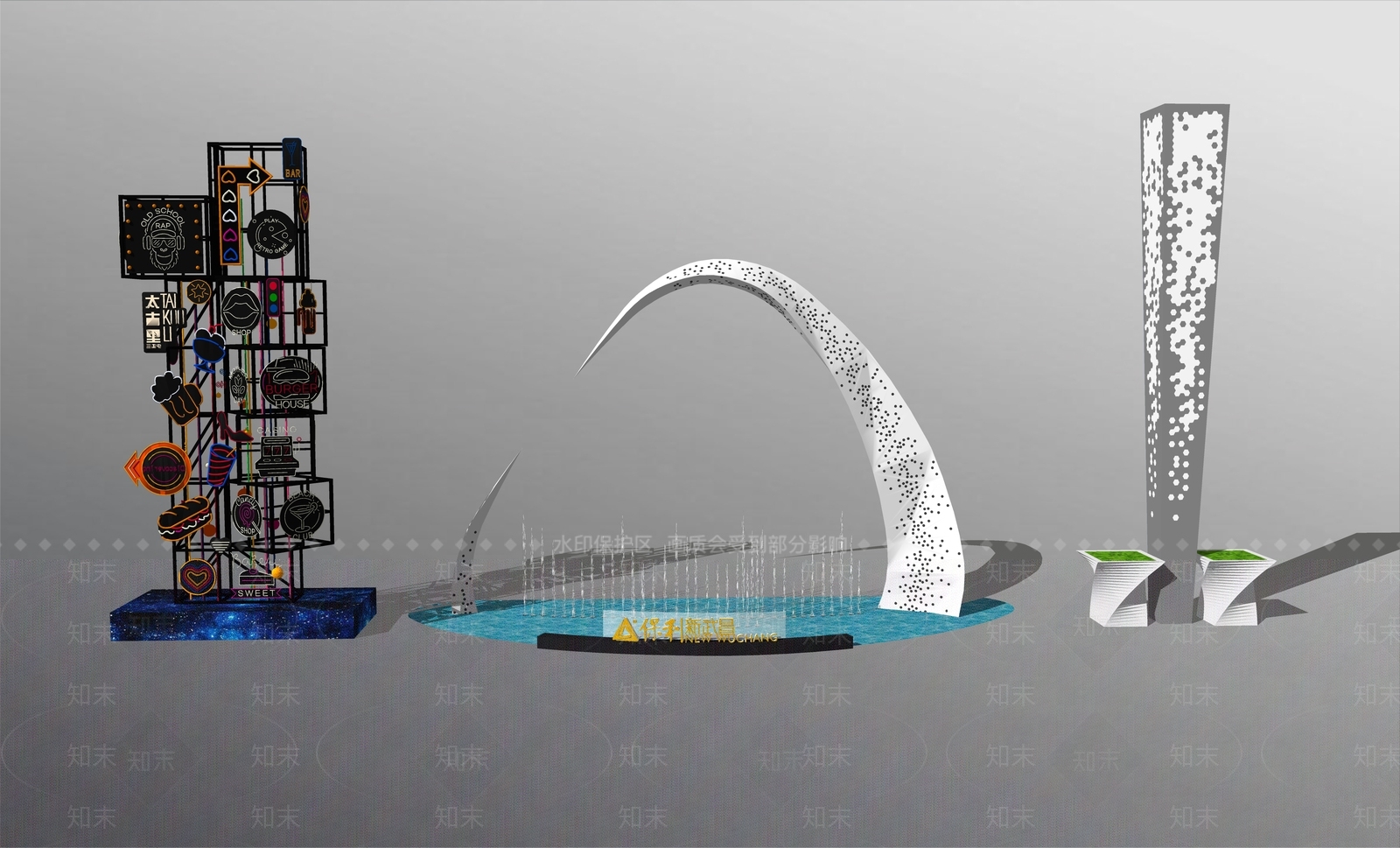 现代商业街雕塑小品SU模型下载【ID:695454636】