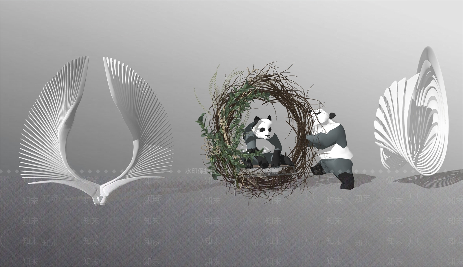 现代商业街雕塑小品SU模型下载【ID:695455607】