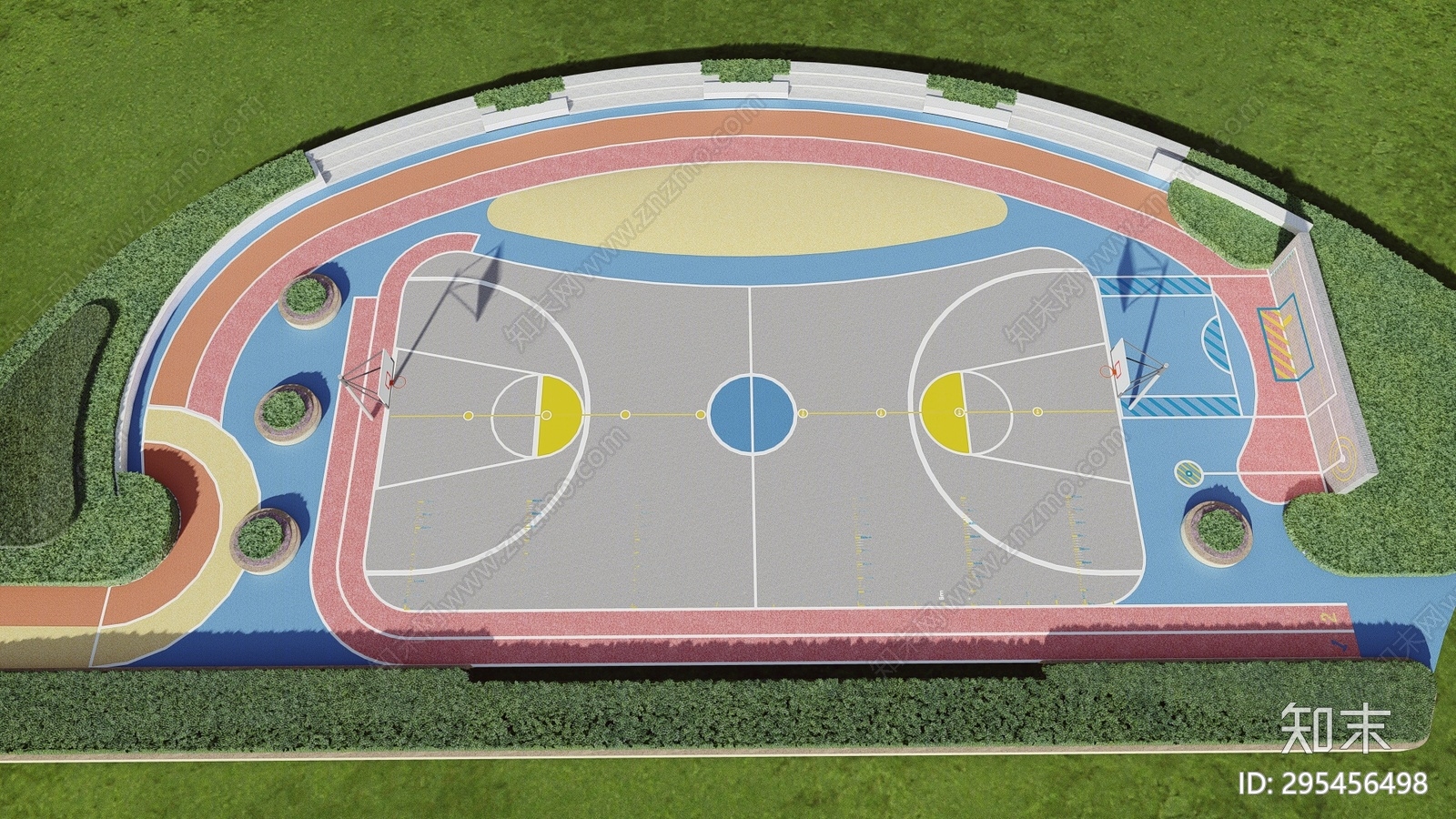 现代篮球场SU模型下载【ID:295456498】