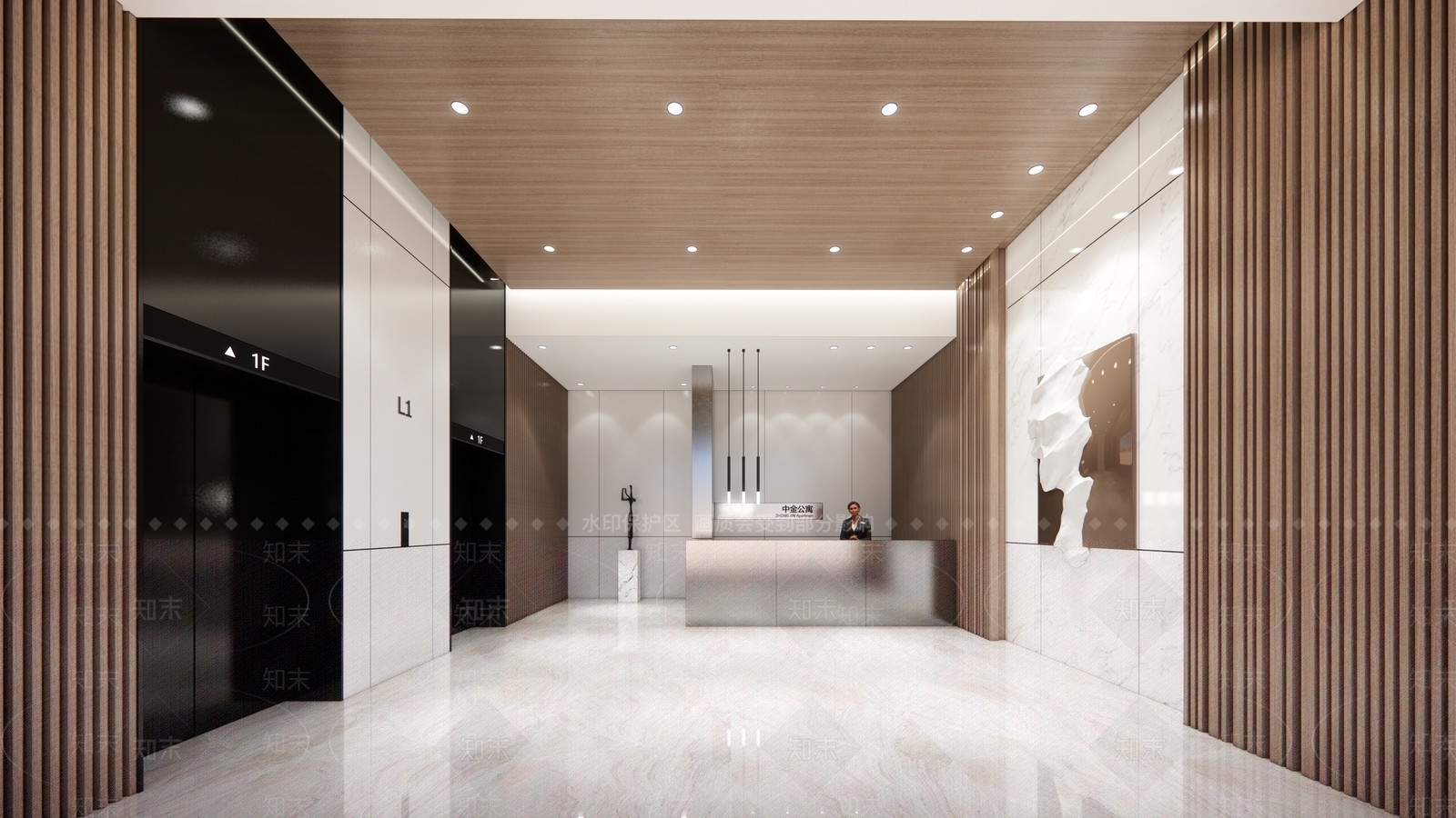 现代酒店电梯厅SU模型下载【ID:995483845】