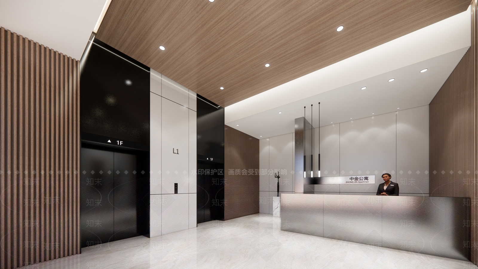 现代酒店电梯厅SU模型下载【ID:995483845】