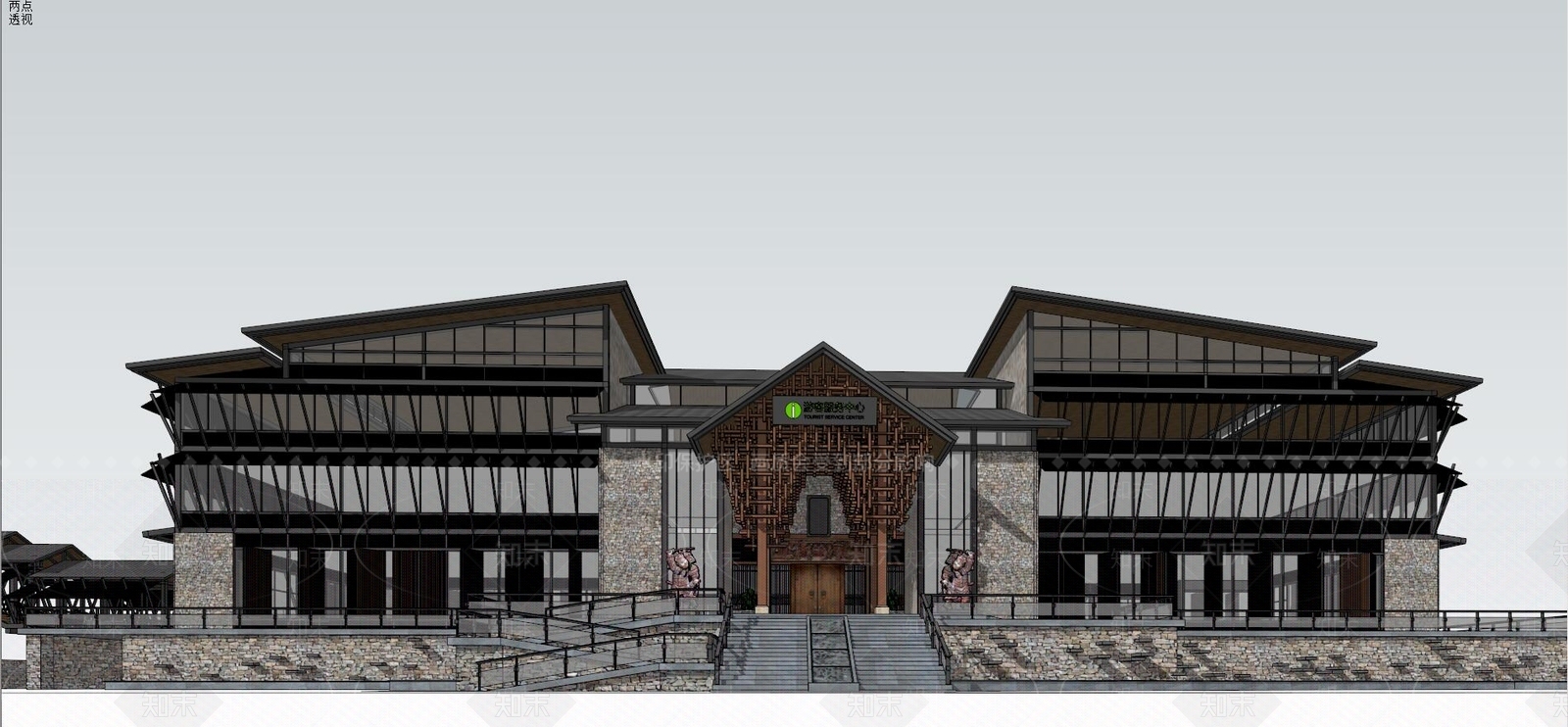 新中式公建SU模型下载【ID:395496731】