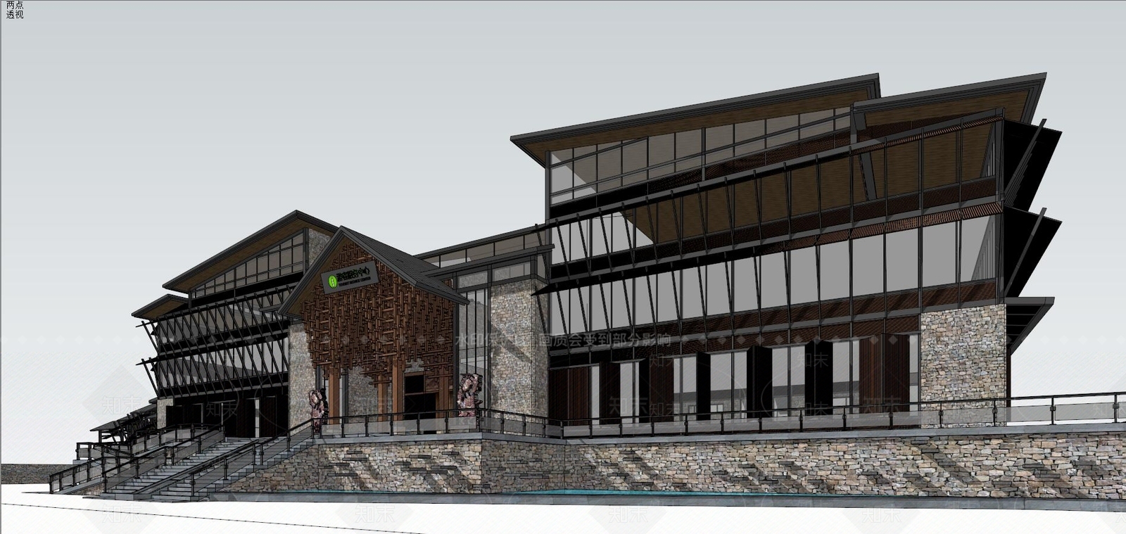 新中式公建SU模型下载【ID:395496731】