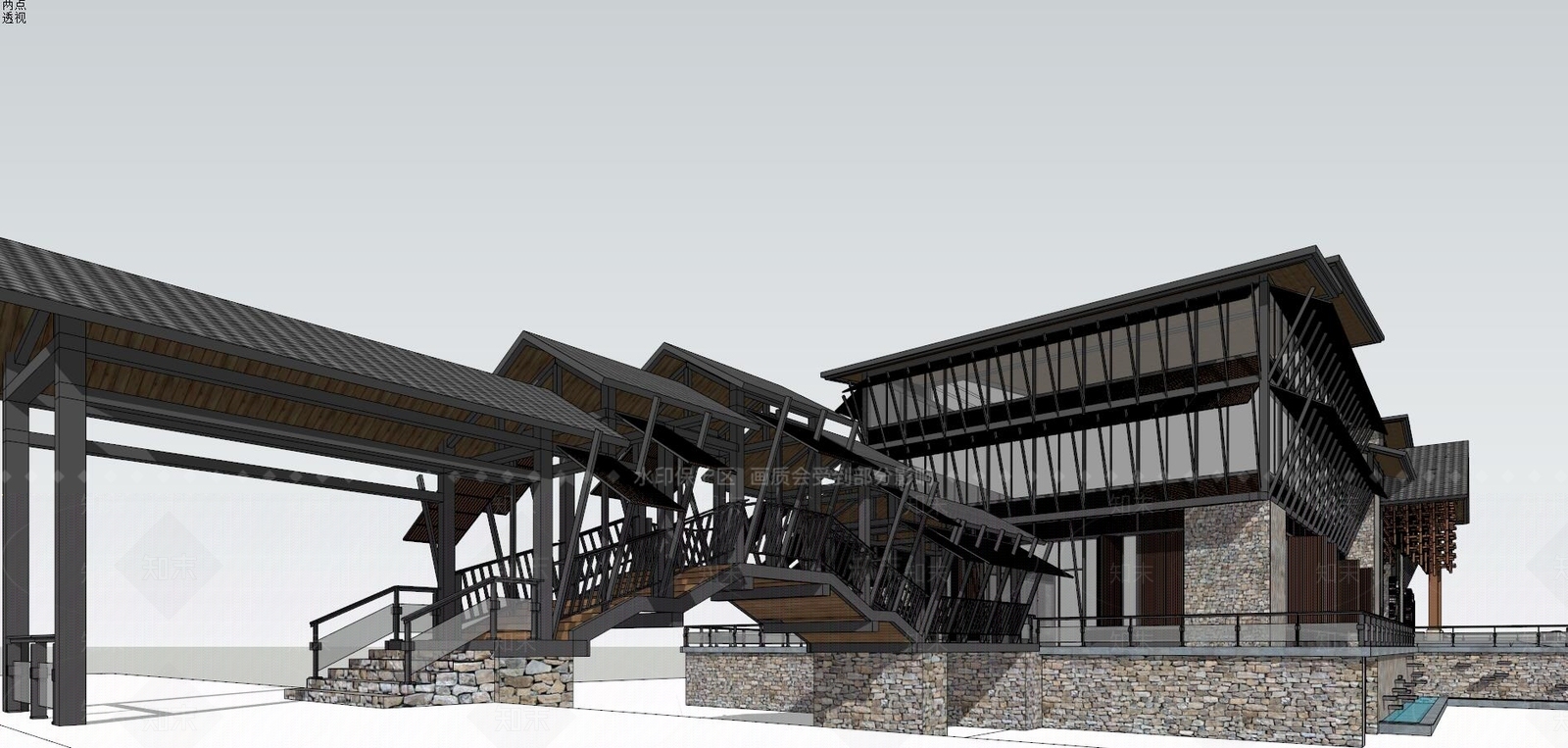 新中式公建SU模型下载【ID:395496731】