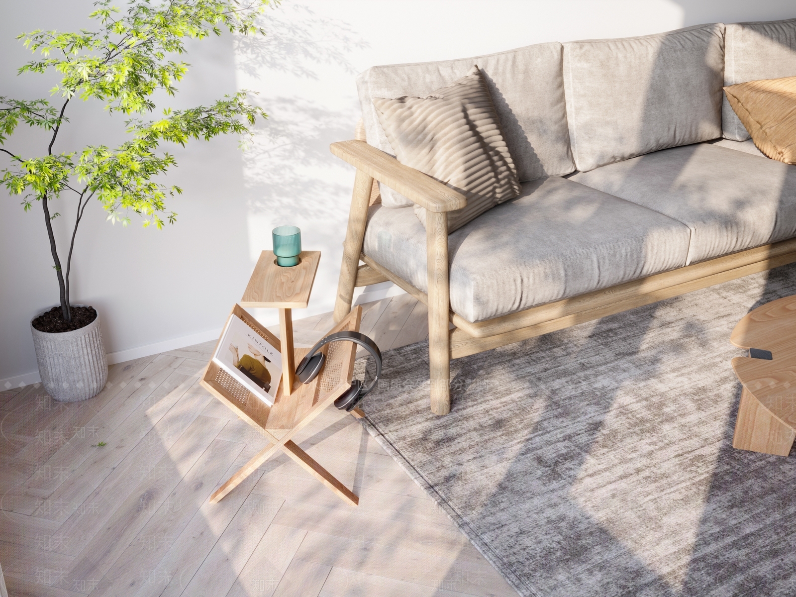日式沙发茶几组合3D模型下载【ID:395499358】