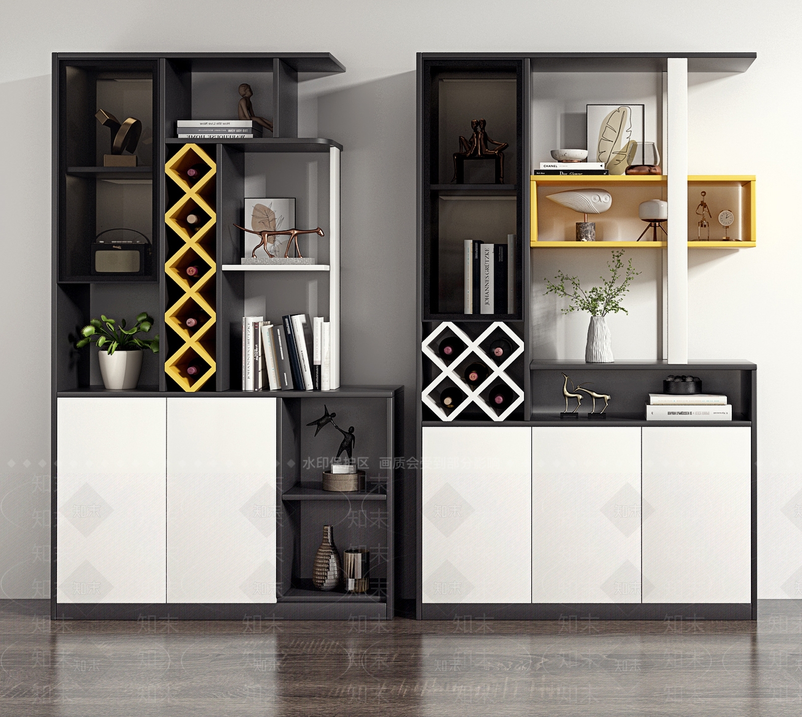 现代多功能酒柜隔断3D模型下载【ID:995526046】
