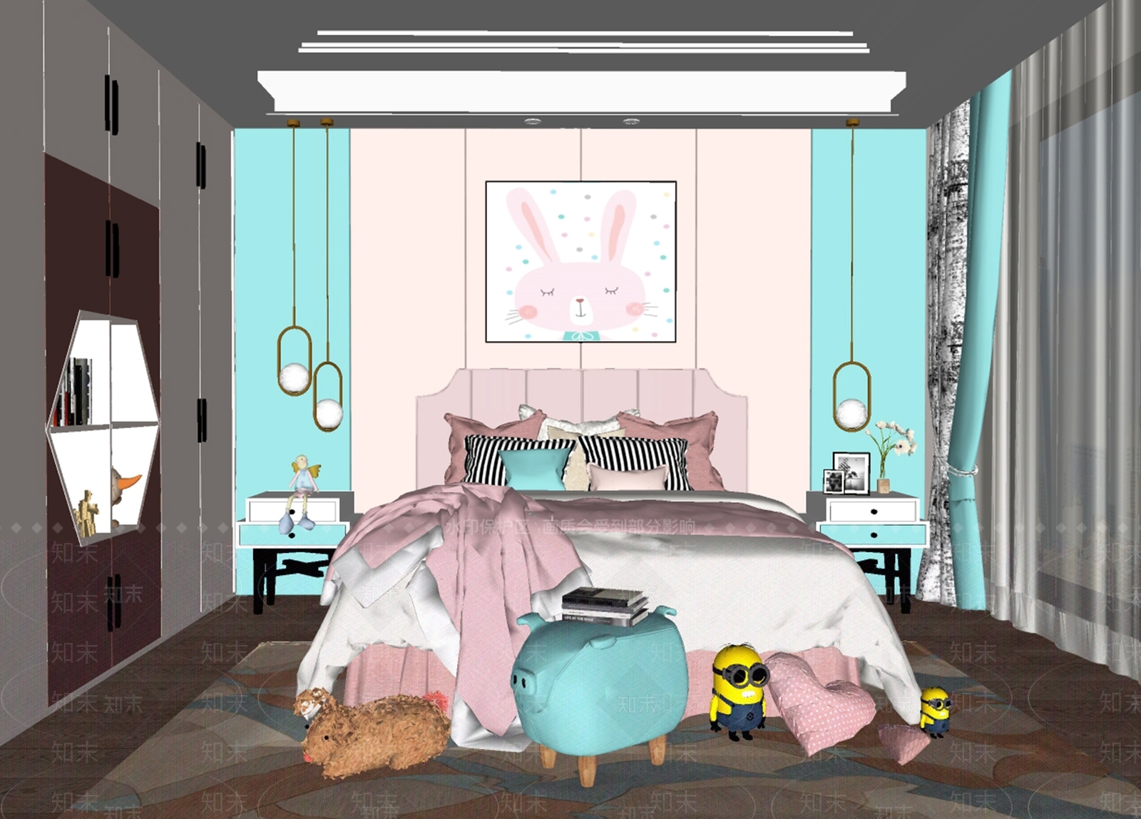 现代女孩儿童房SU模型下载【ID:895541830】