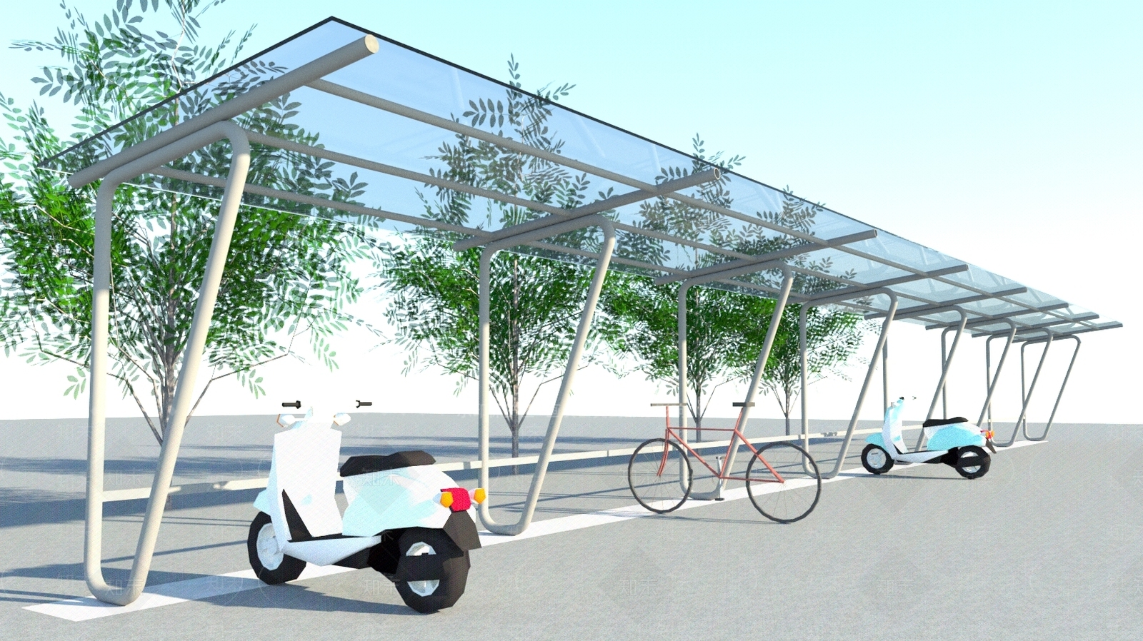 现代自行车雨棚SU模型下载【ID:495676889】