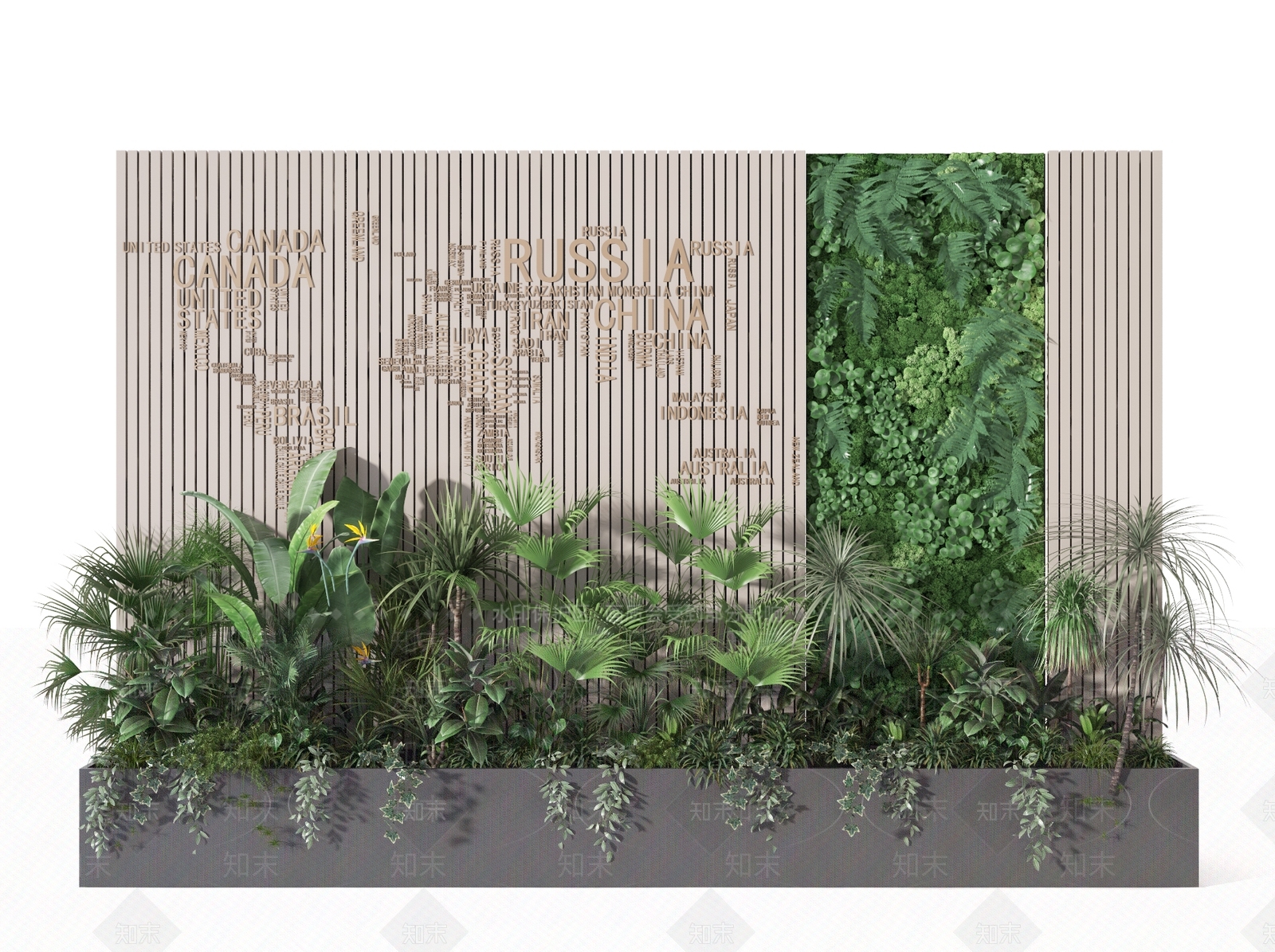 现代绿植堆3D模型下载【ID:395560855】