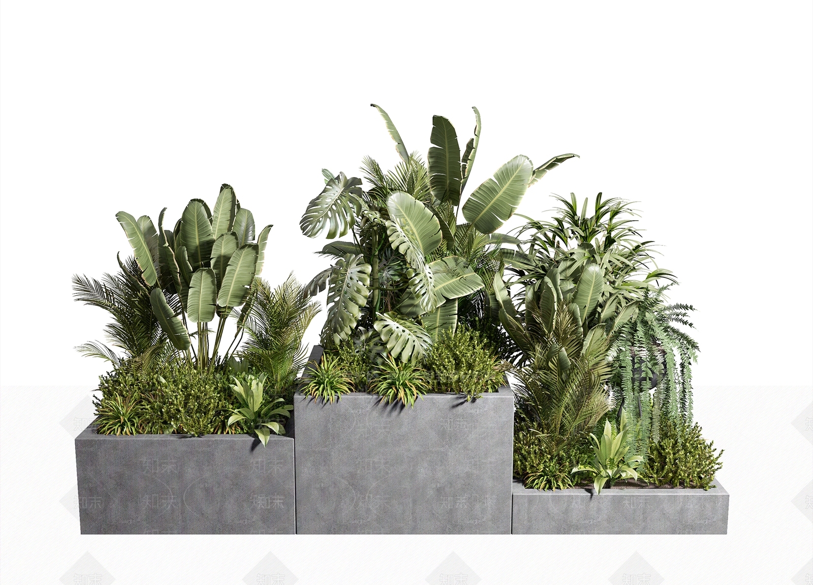 现代户外植物堆3D模型下载【ID:395575896】