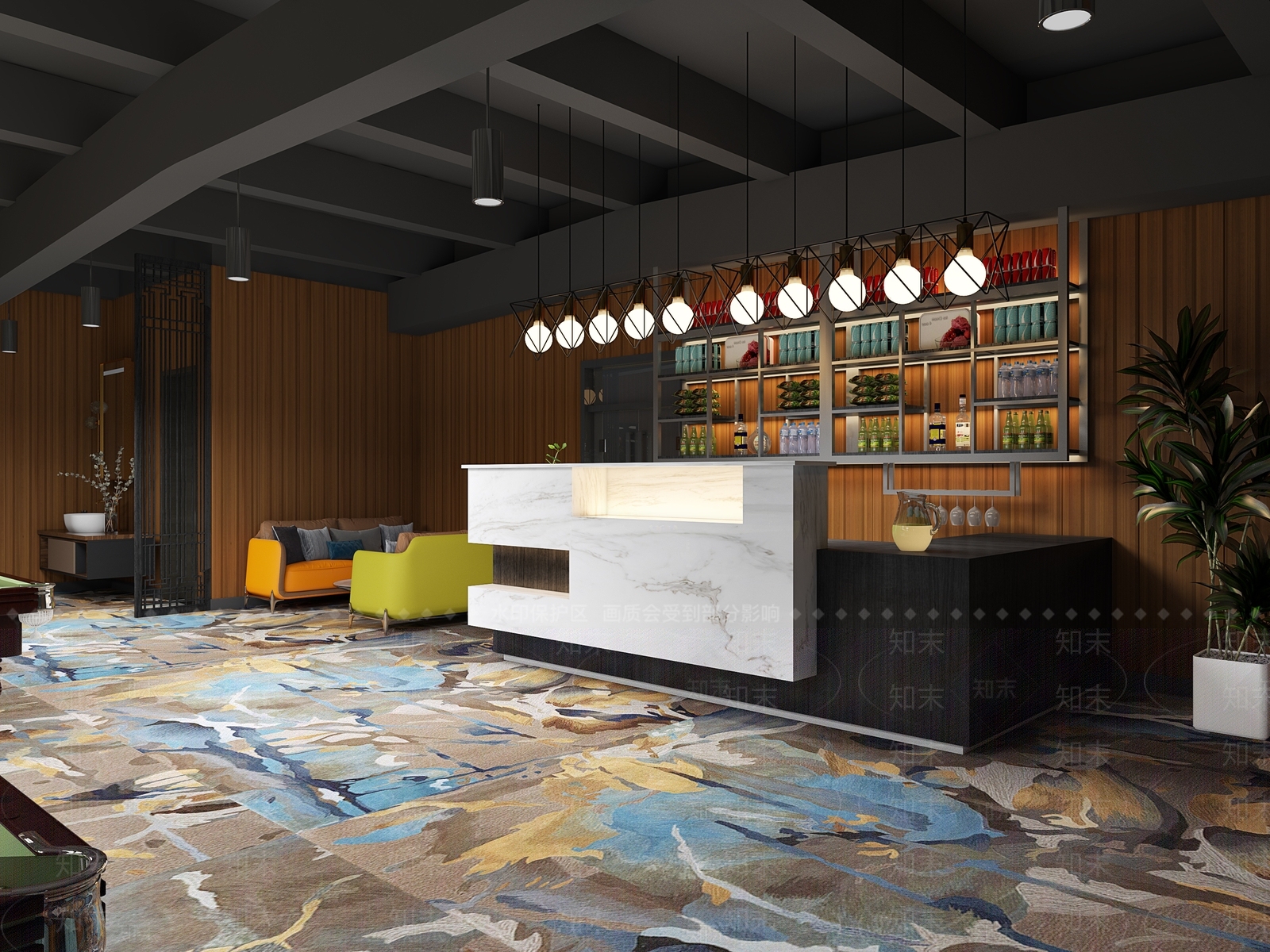 工业风台球厅3D模型下载【ID:395577469】