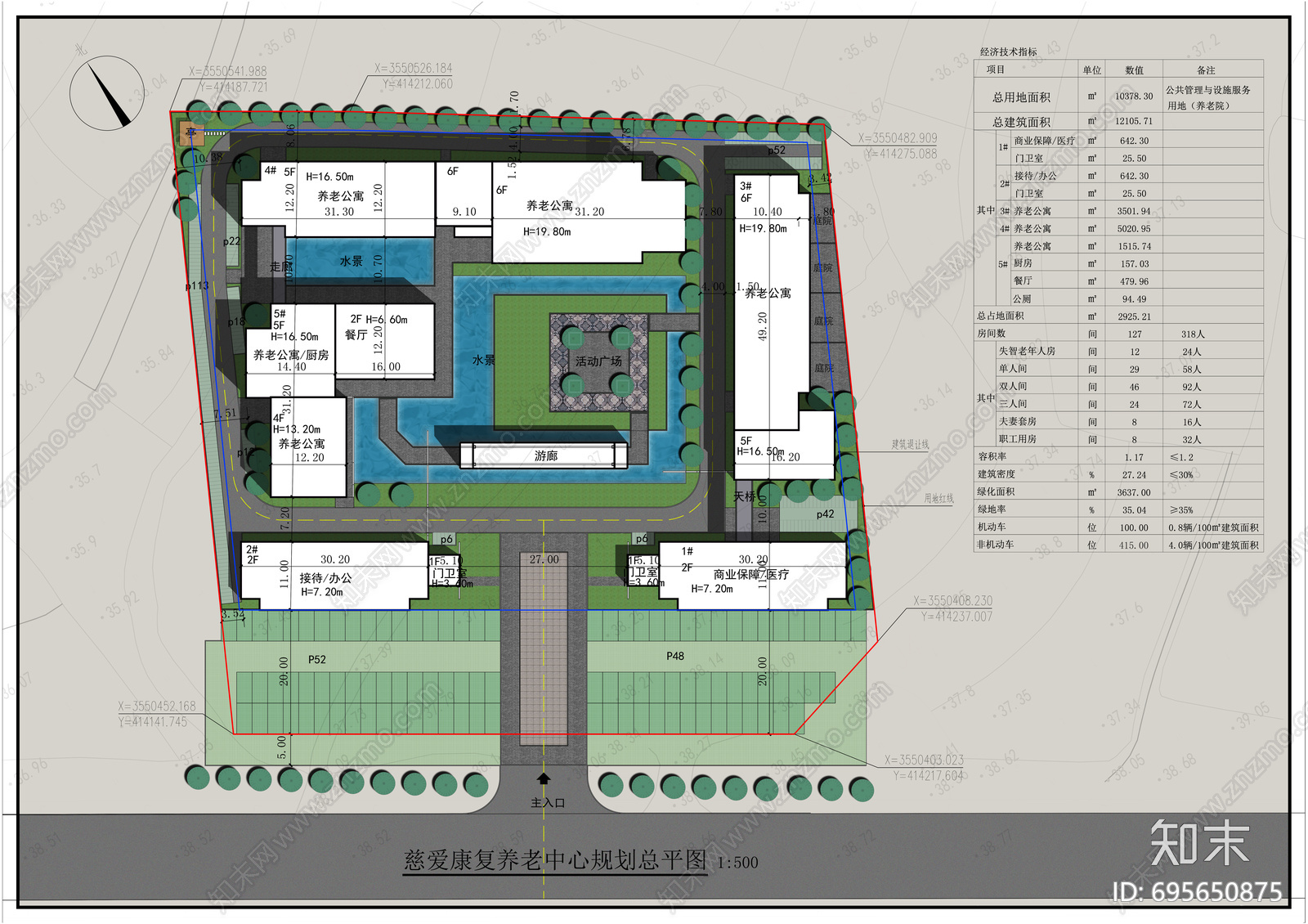 养老院规划总彩平cad施工图下载【ID:695650875】