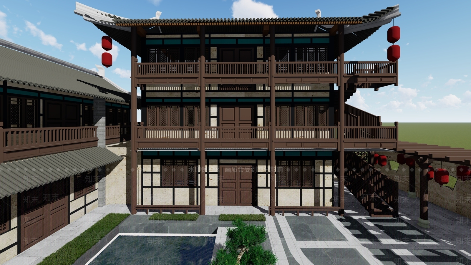 中式四合院SU模型下载【ID:395725255】